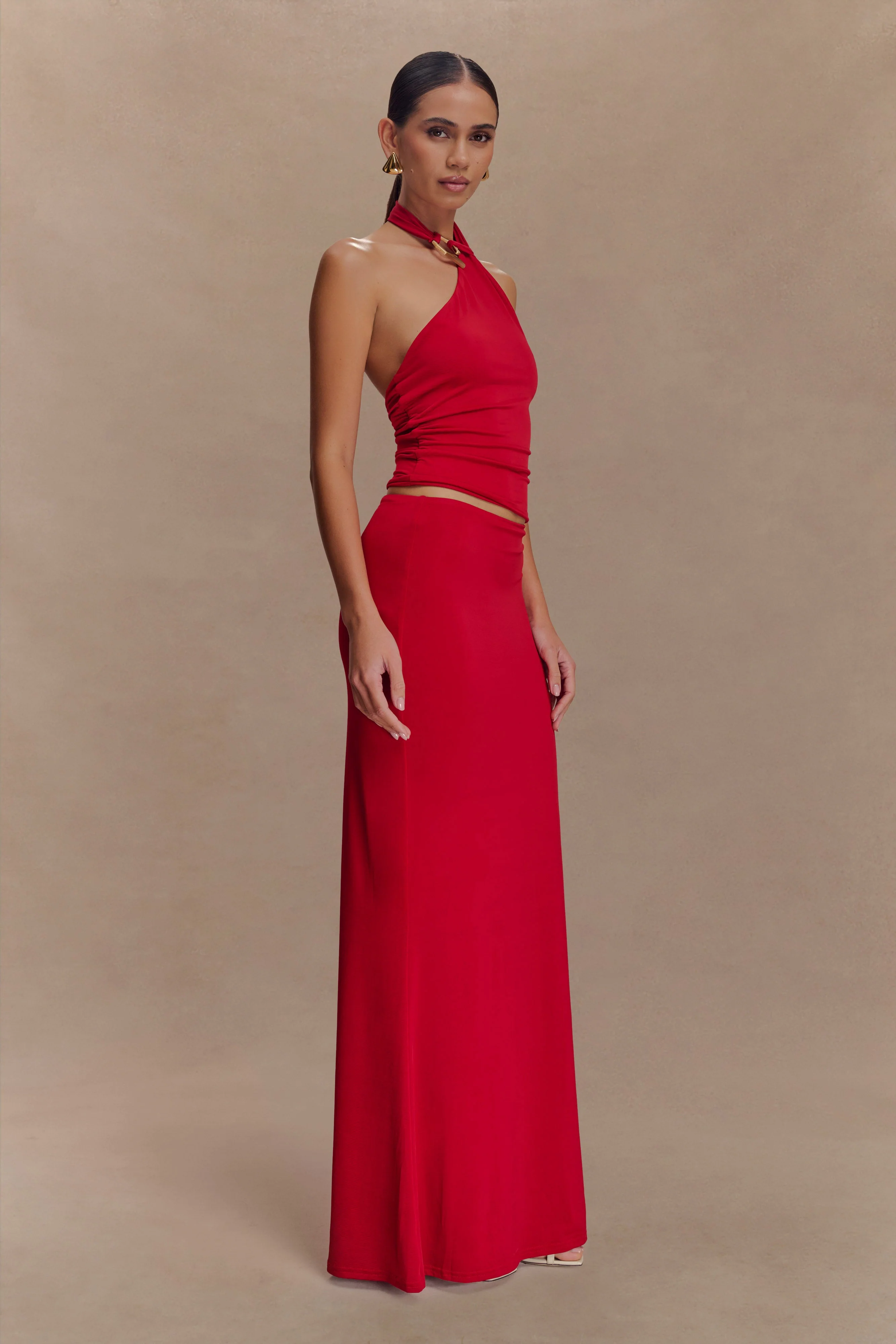 Bruna Slinky Fishtail Maxi Skirt - Red - Image 4