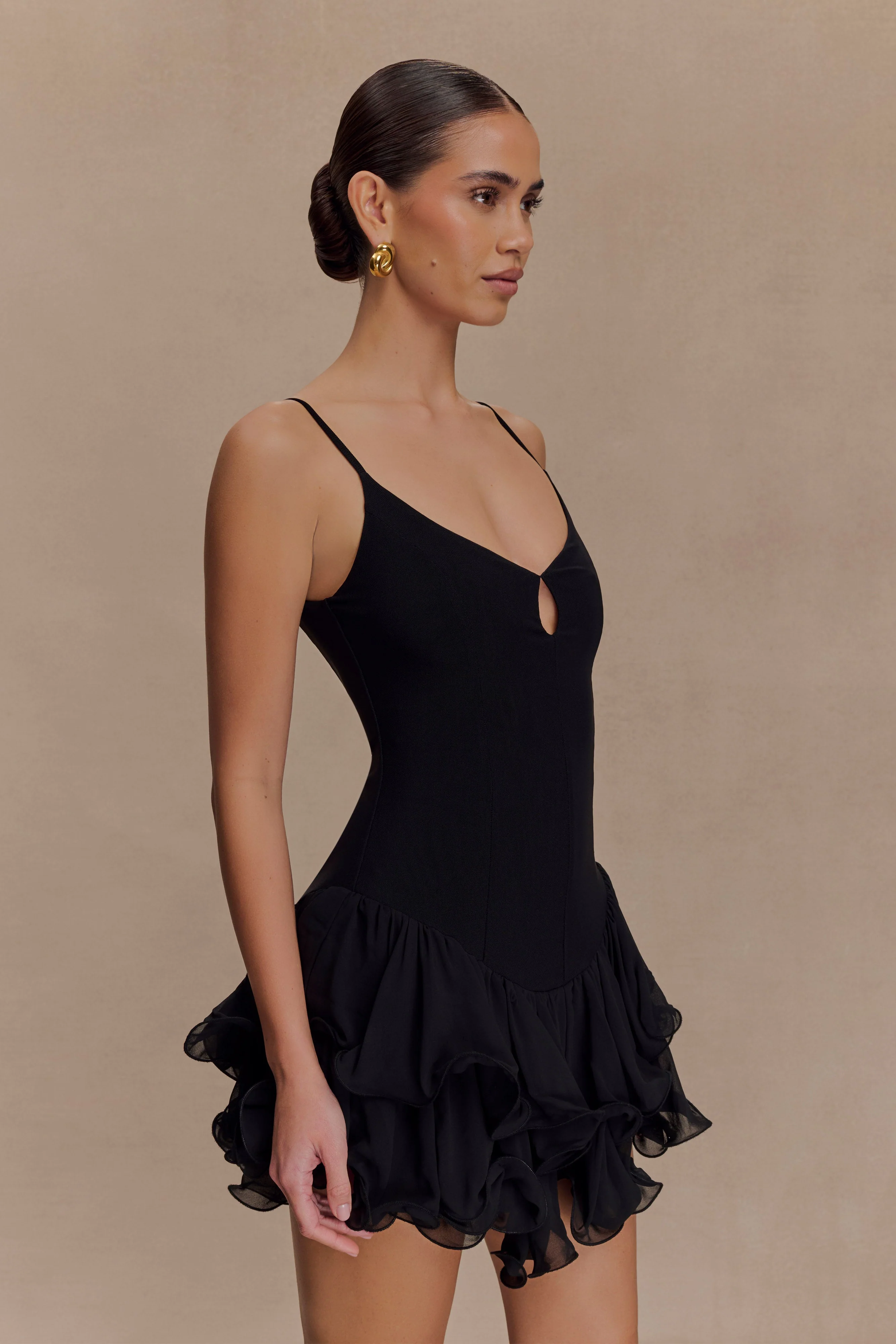 Calantha Ruffle Mesh Mini Dress - Black - Image 5