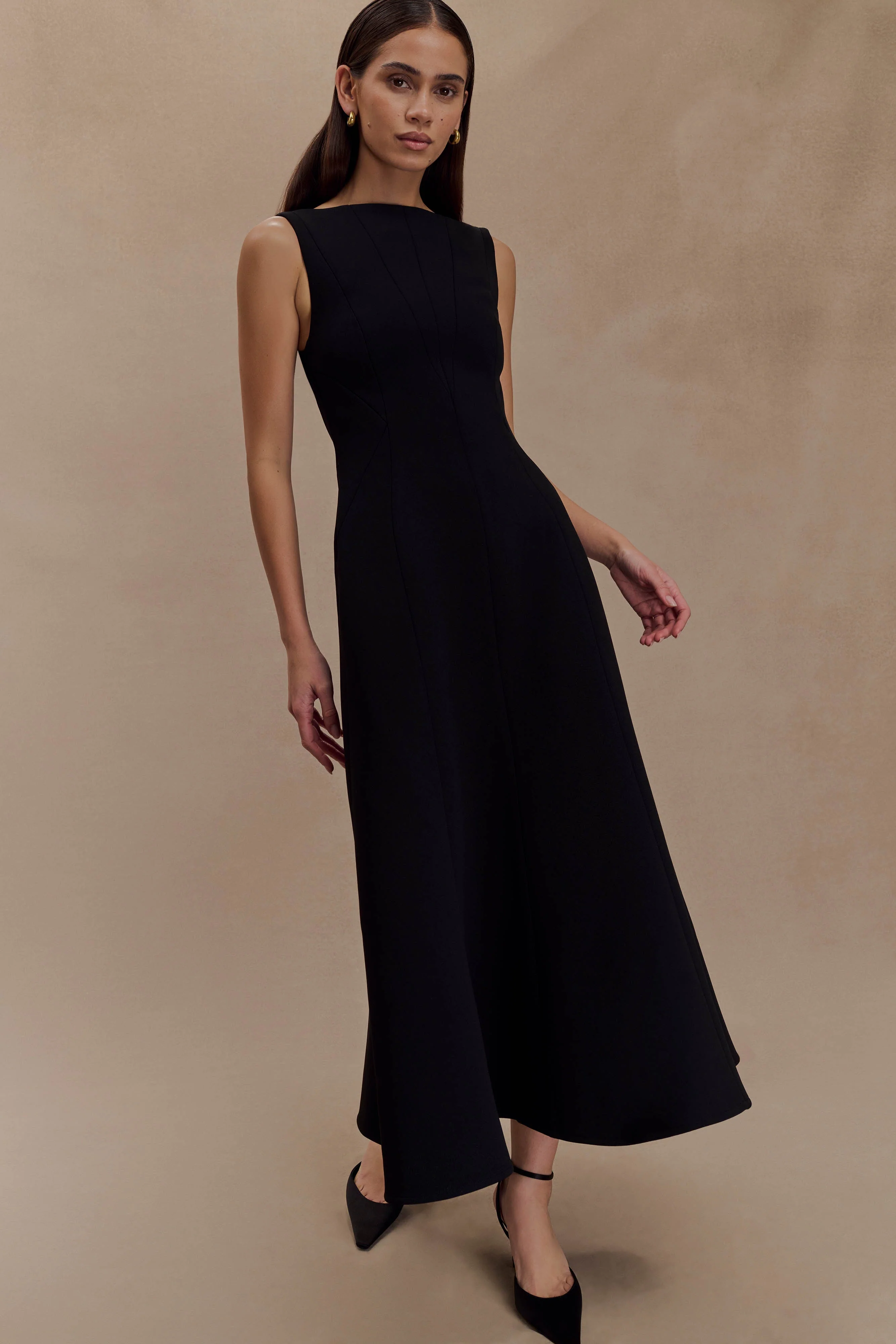 Callista Crepe A-Line Midi Dress - Black - Image 3