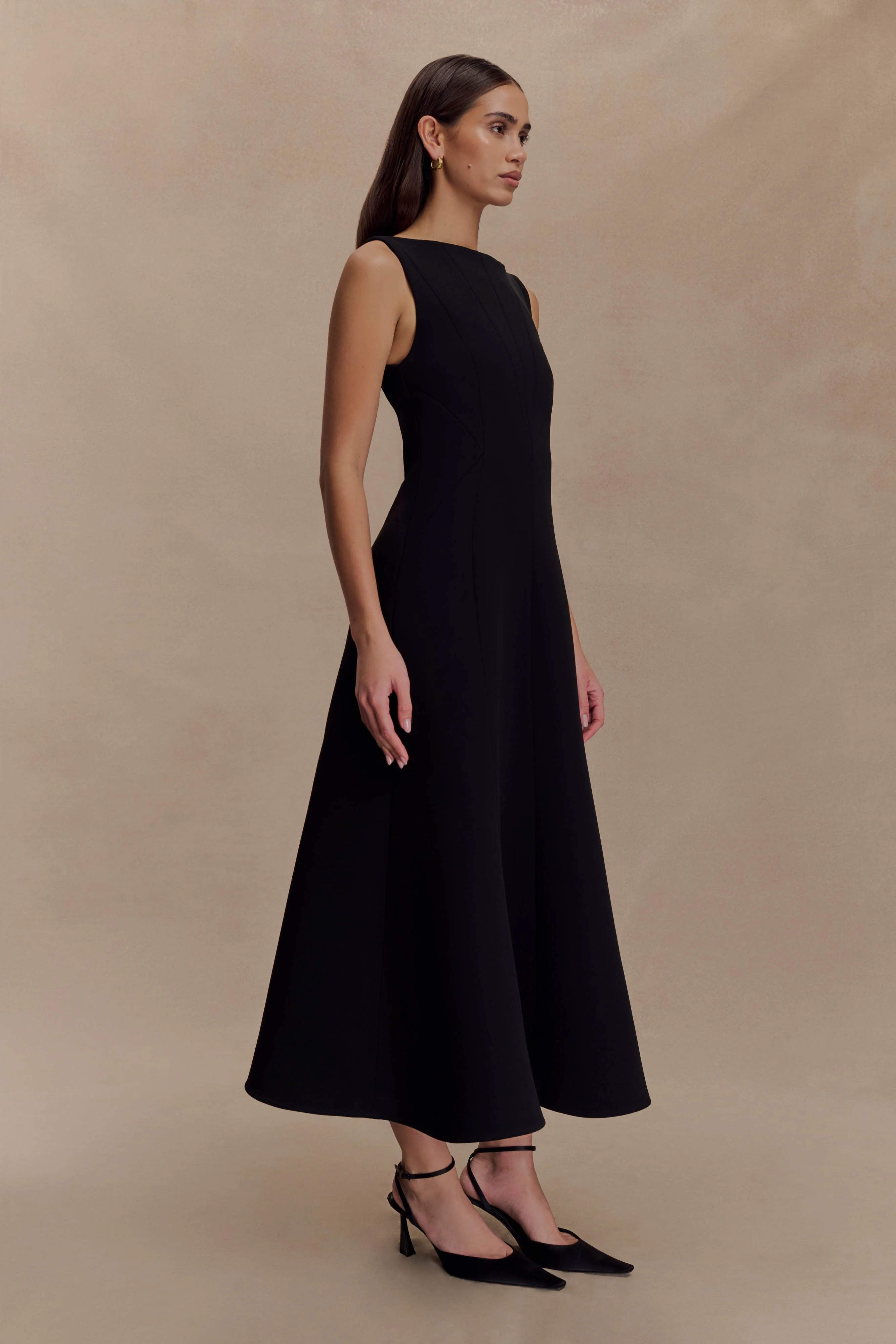 Callista Crepe A-Line Midi Dress - Black - Image 4