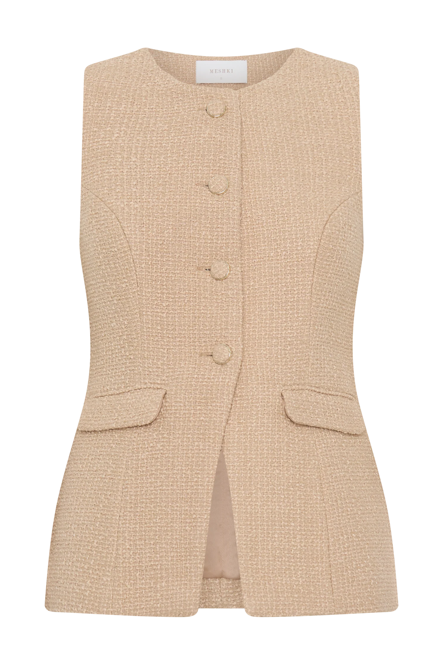Camilla Boucle Sleeveless Vest - Light Taupe - Image 8