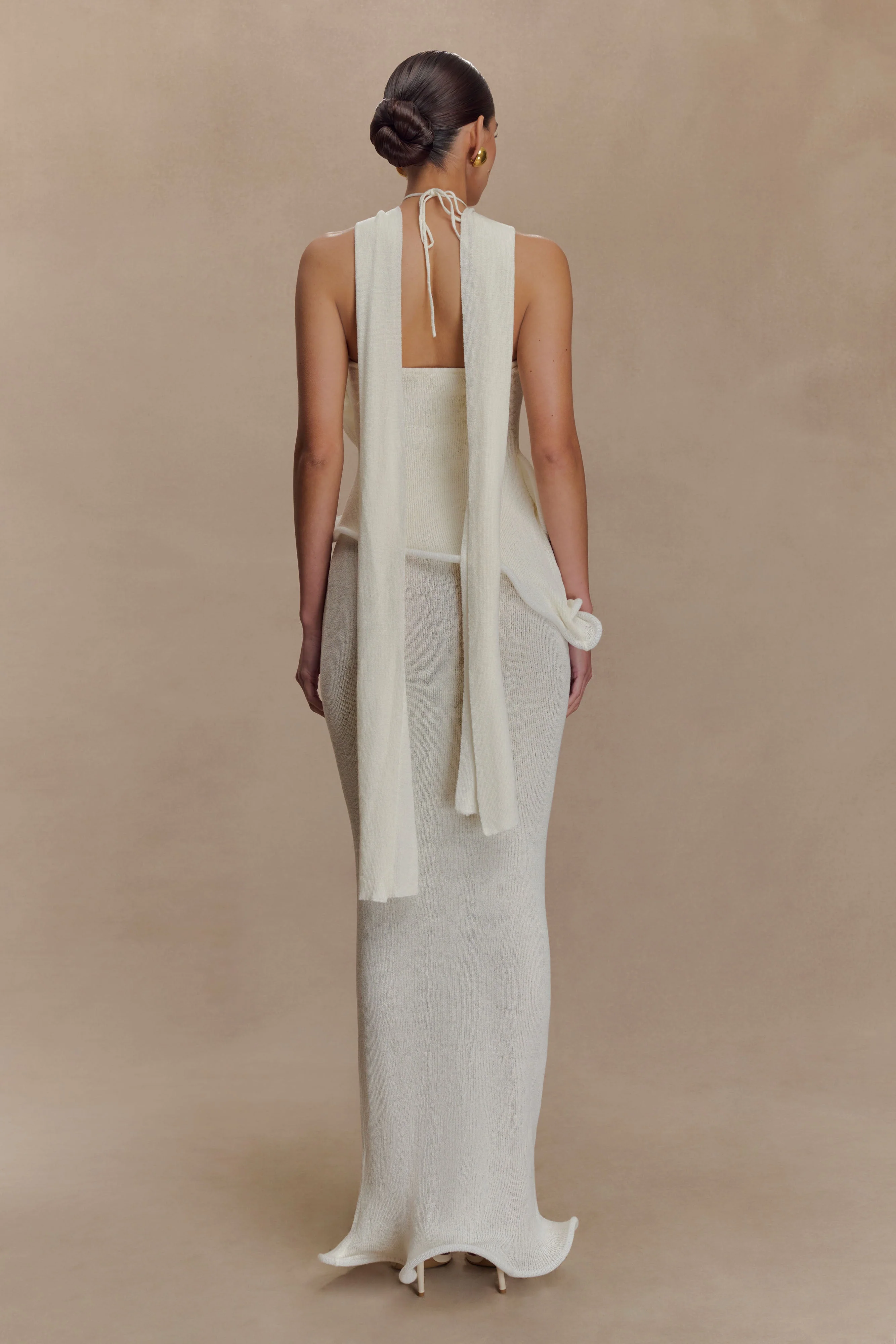 Caprice Halter Knit Maxi Dress - White - Image 3
