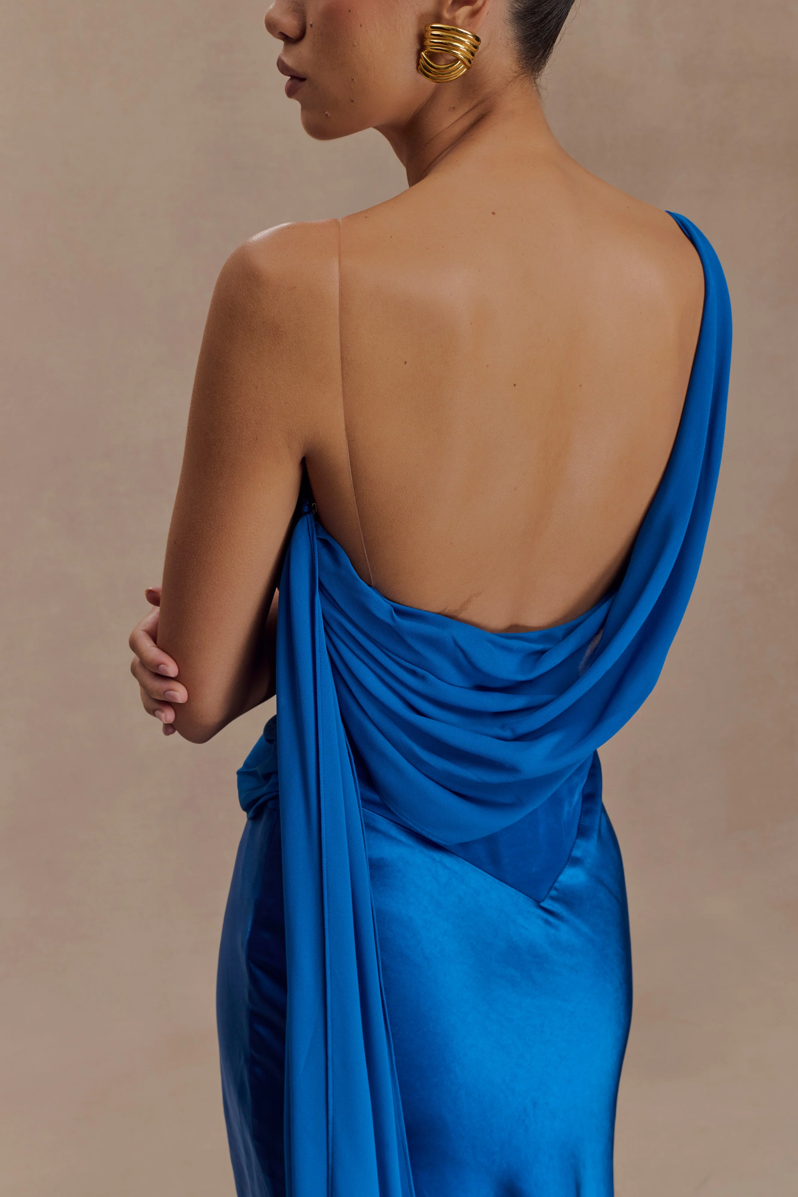 Carah Satin And Chiffon Maxi Dress - Cobalt - Image 3