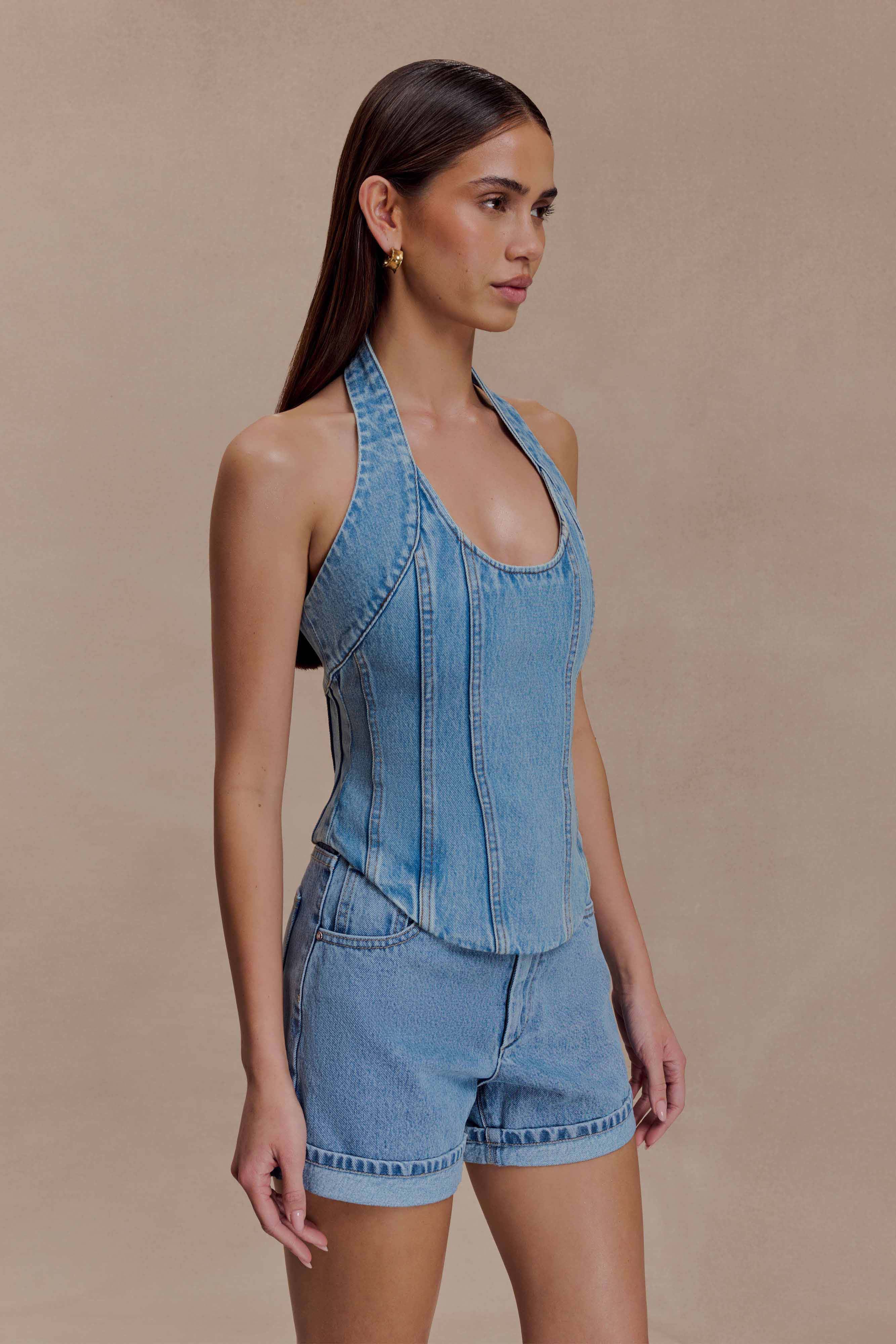 Carlene Cuffed Denim Shorts - Classic Blue - Image 5