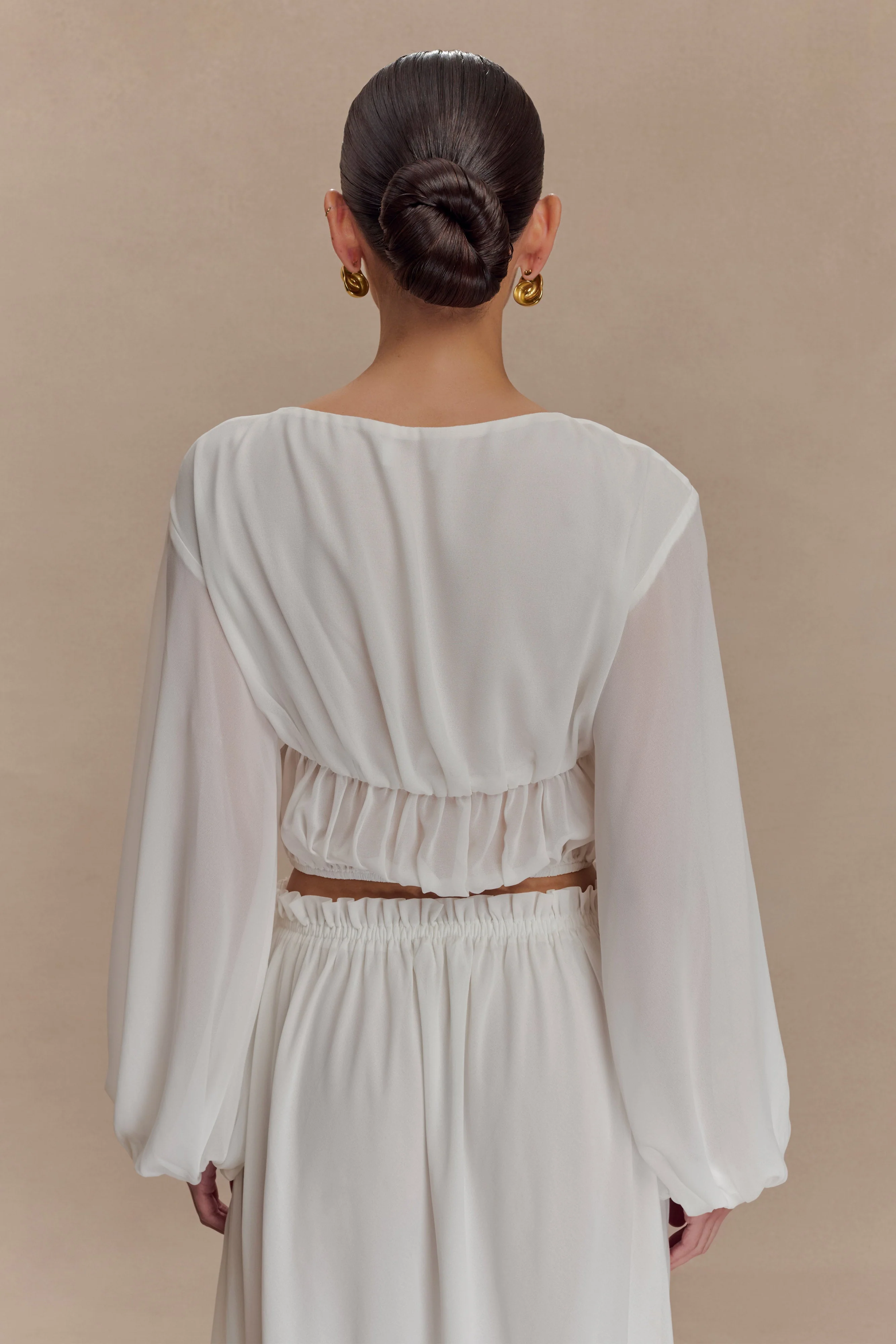 Carlie Chiffon Cross Tie Top - Ivory - Image 3