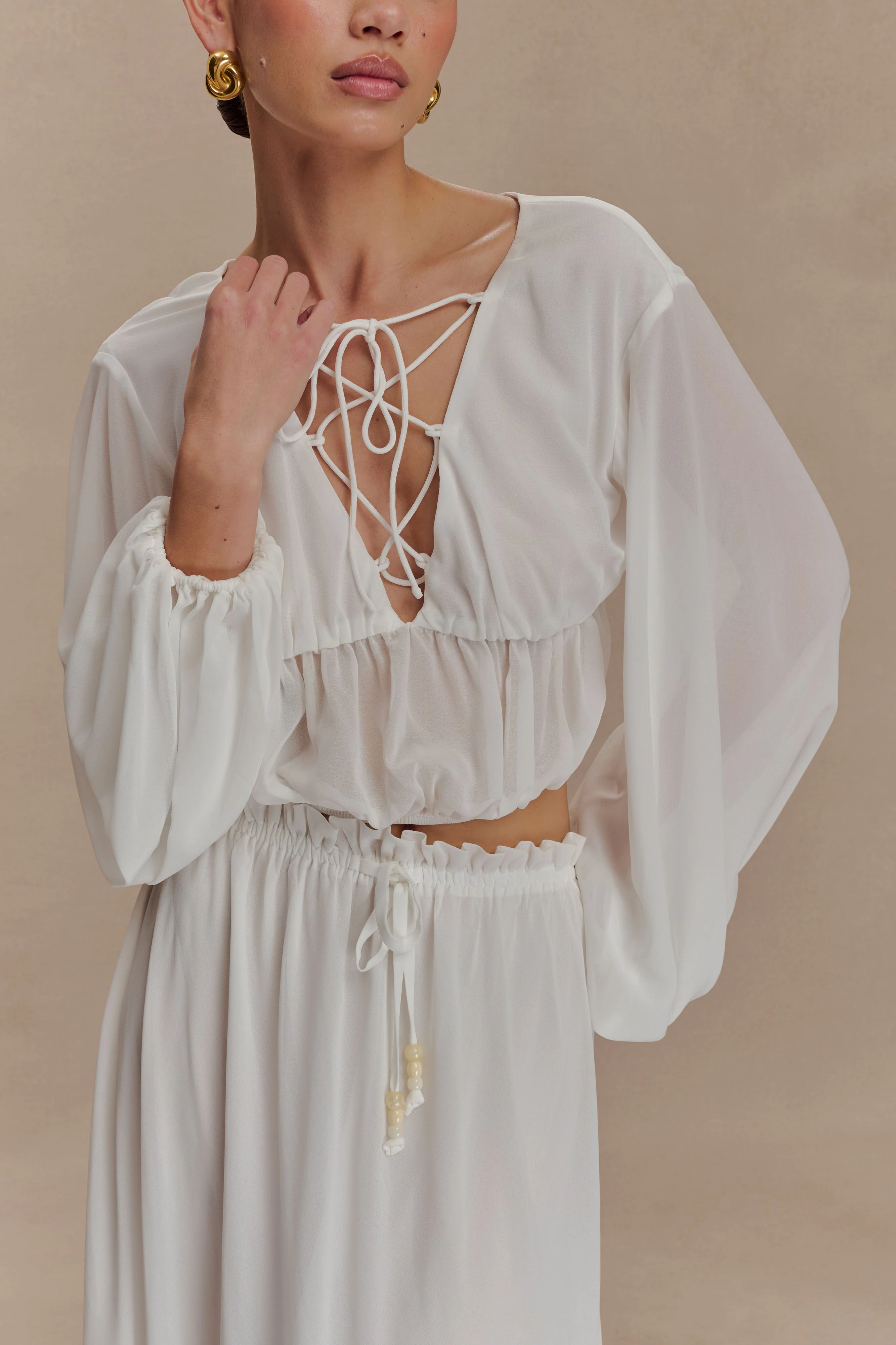 Carlie Chiffon Cross Tie Top - Ivory - Image 4