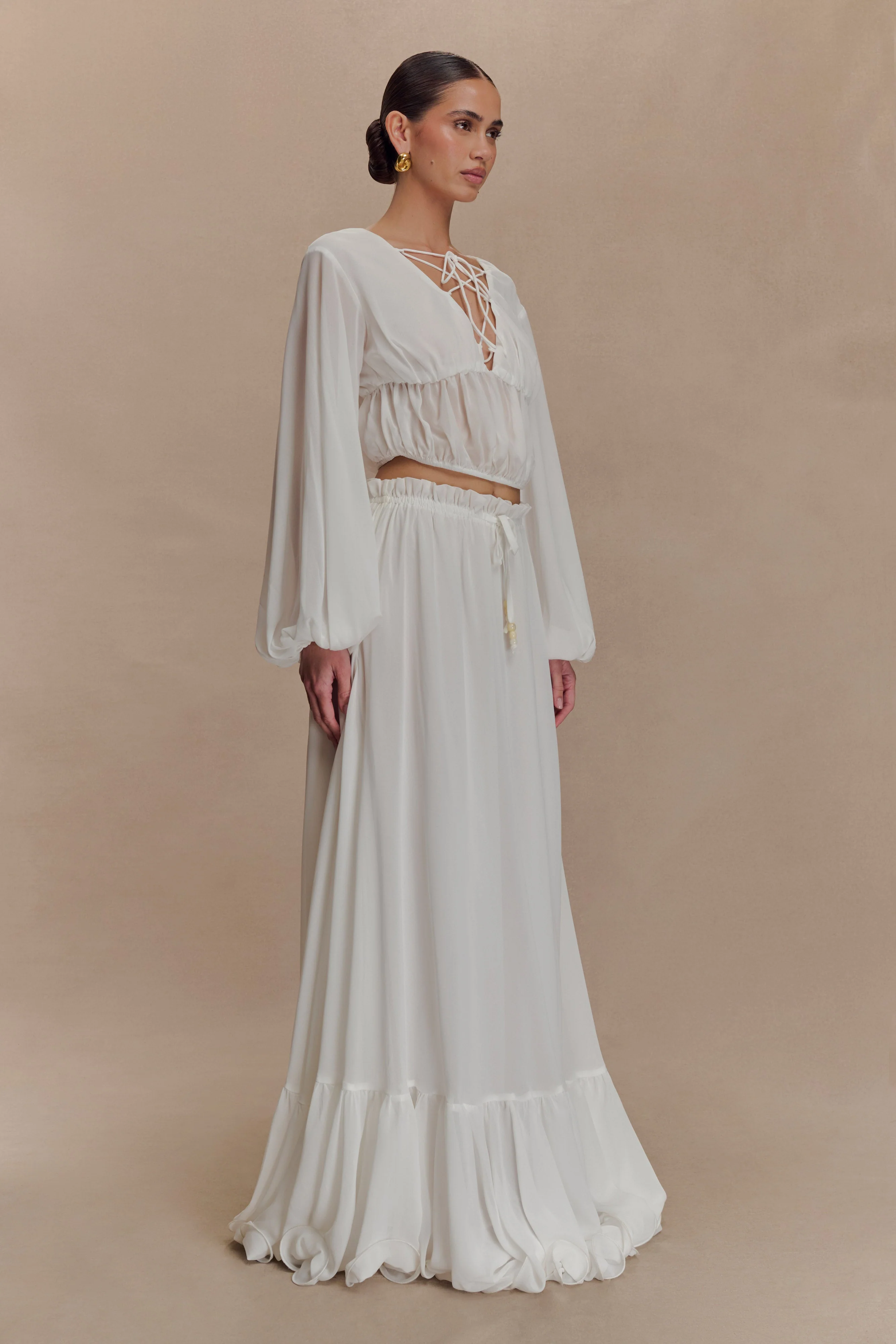 Carlie Chiffon Cross Tie Top - Ivory - Image 5