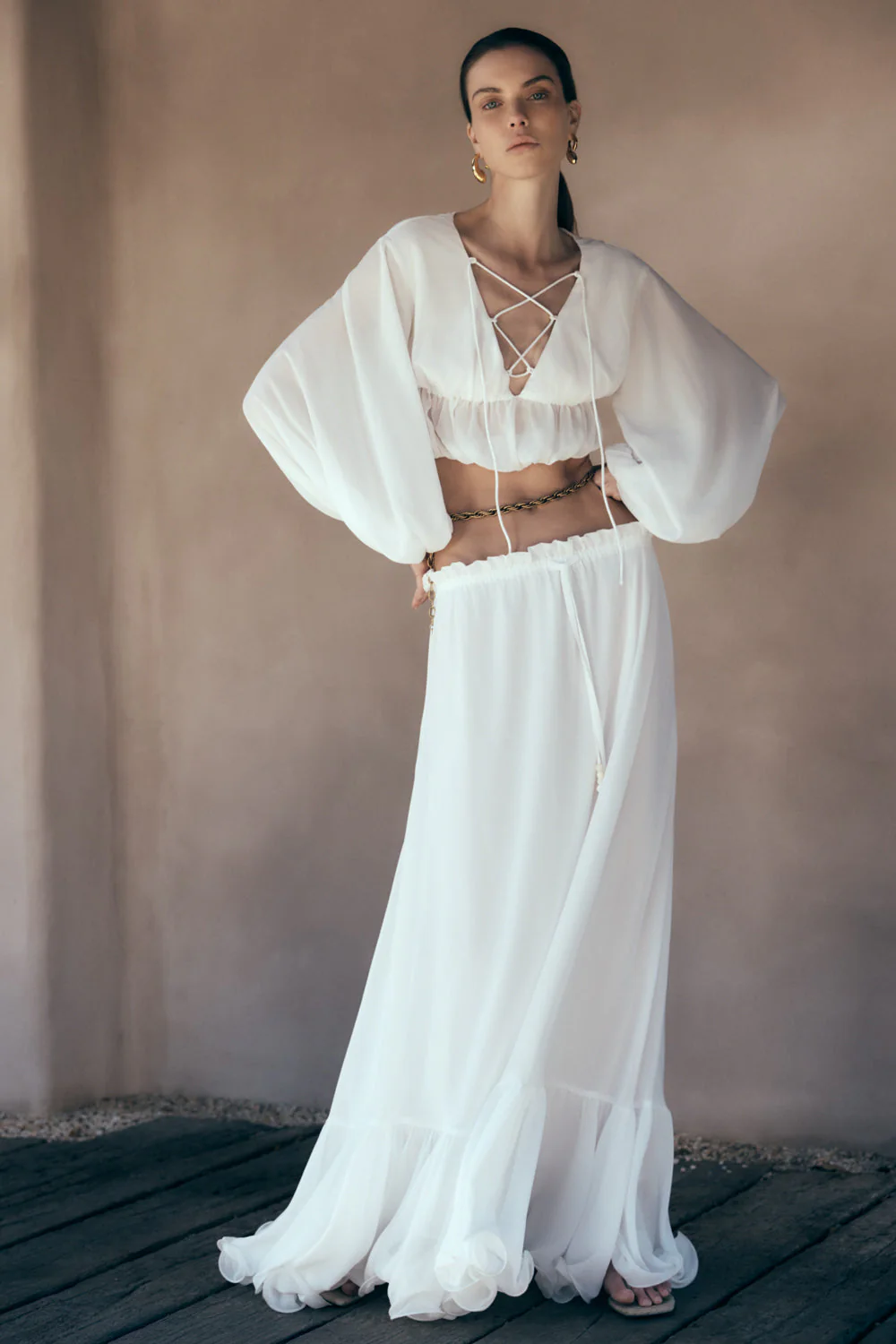 Carlie Chiffon Maxi Skirt - Ivory - Image 2