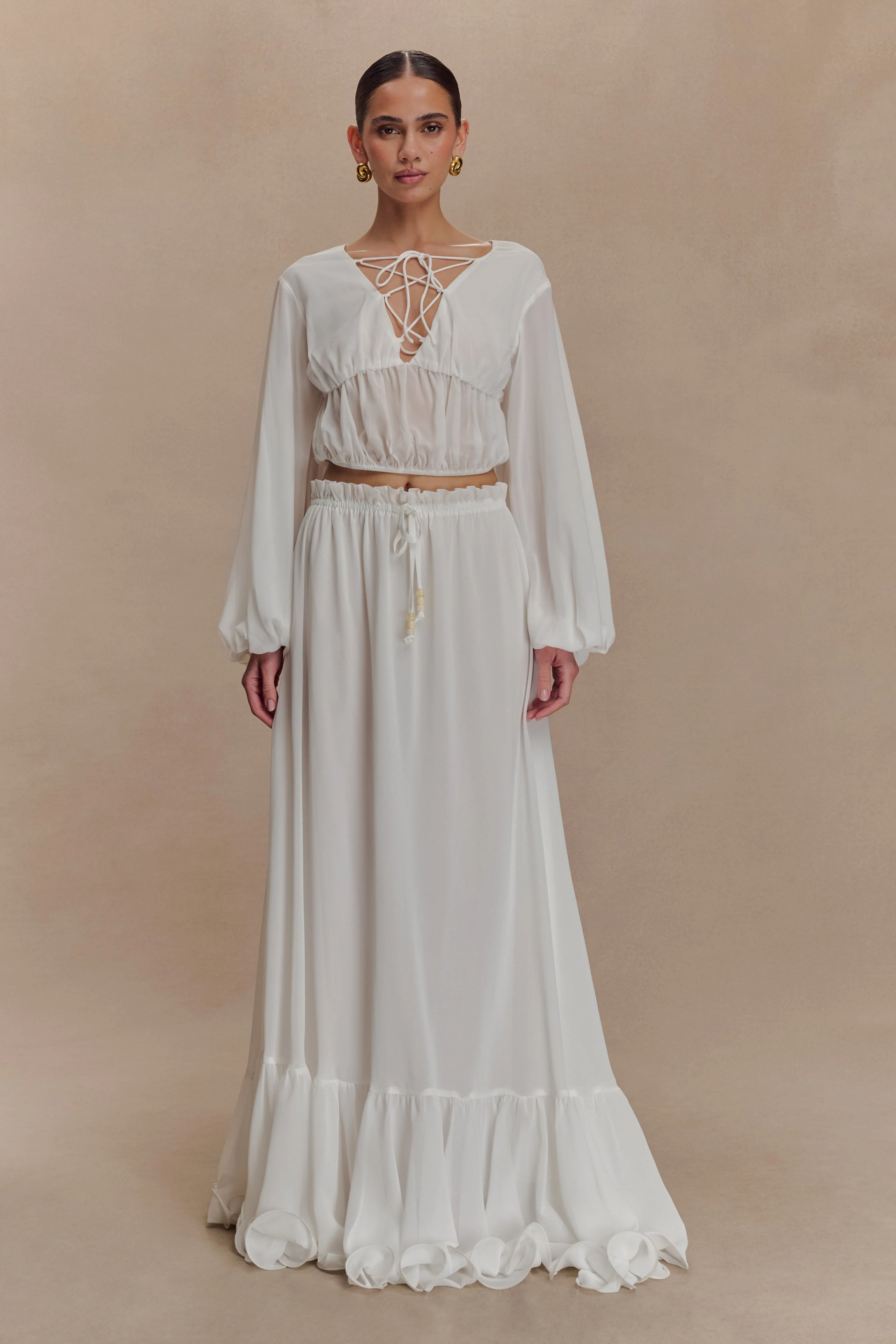 Carlie Chiffon Maxi Skirt - Ivory - Image 3