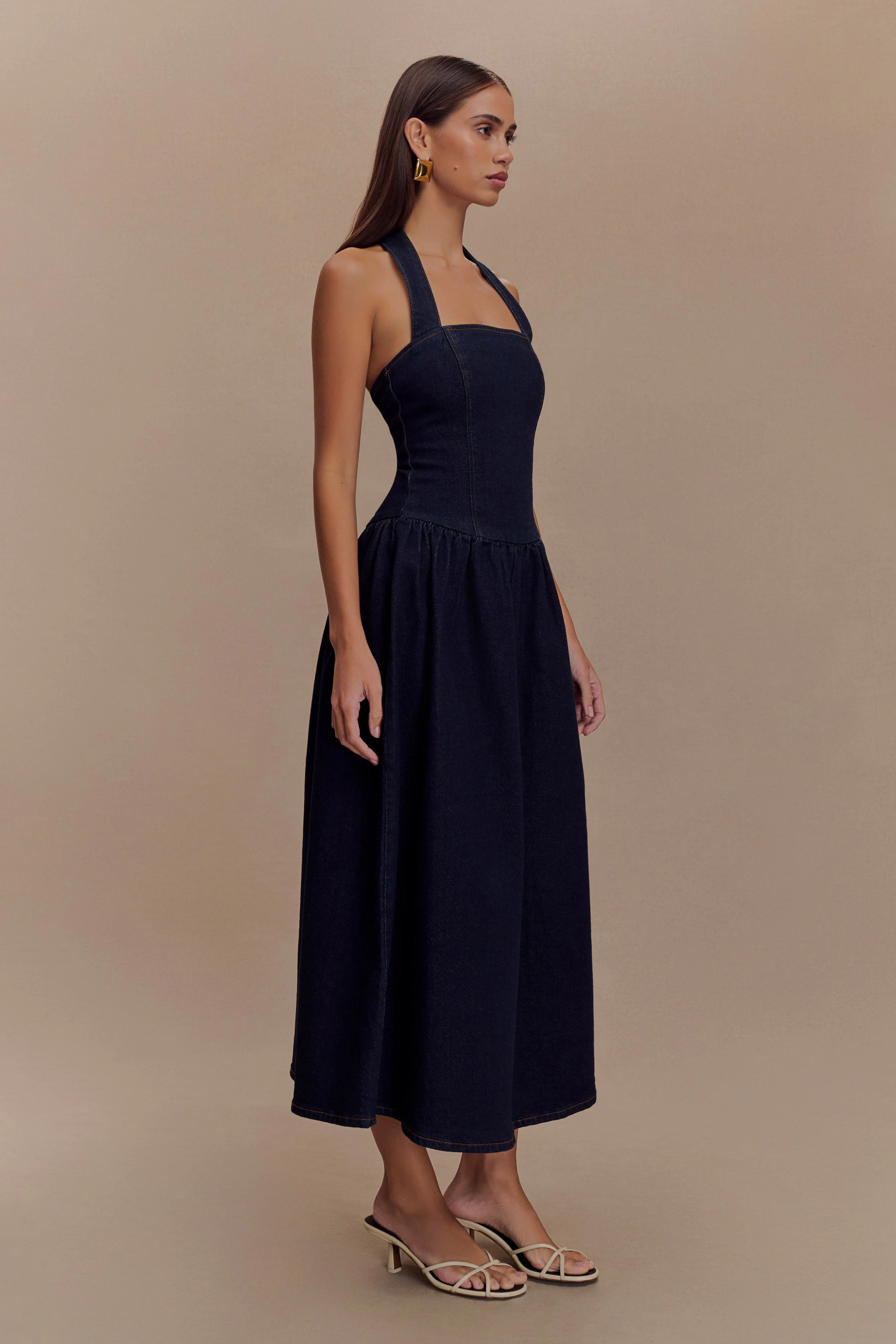 Caroline Denim Halter Midi Dress - Indigo Blue - Image 5