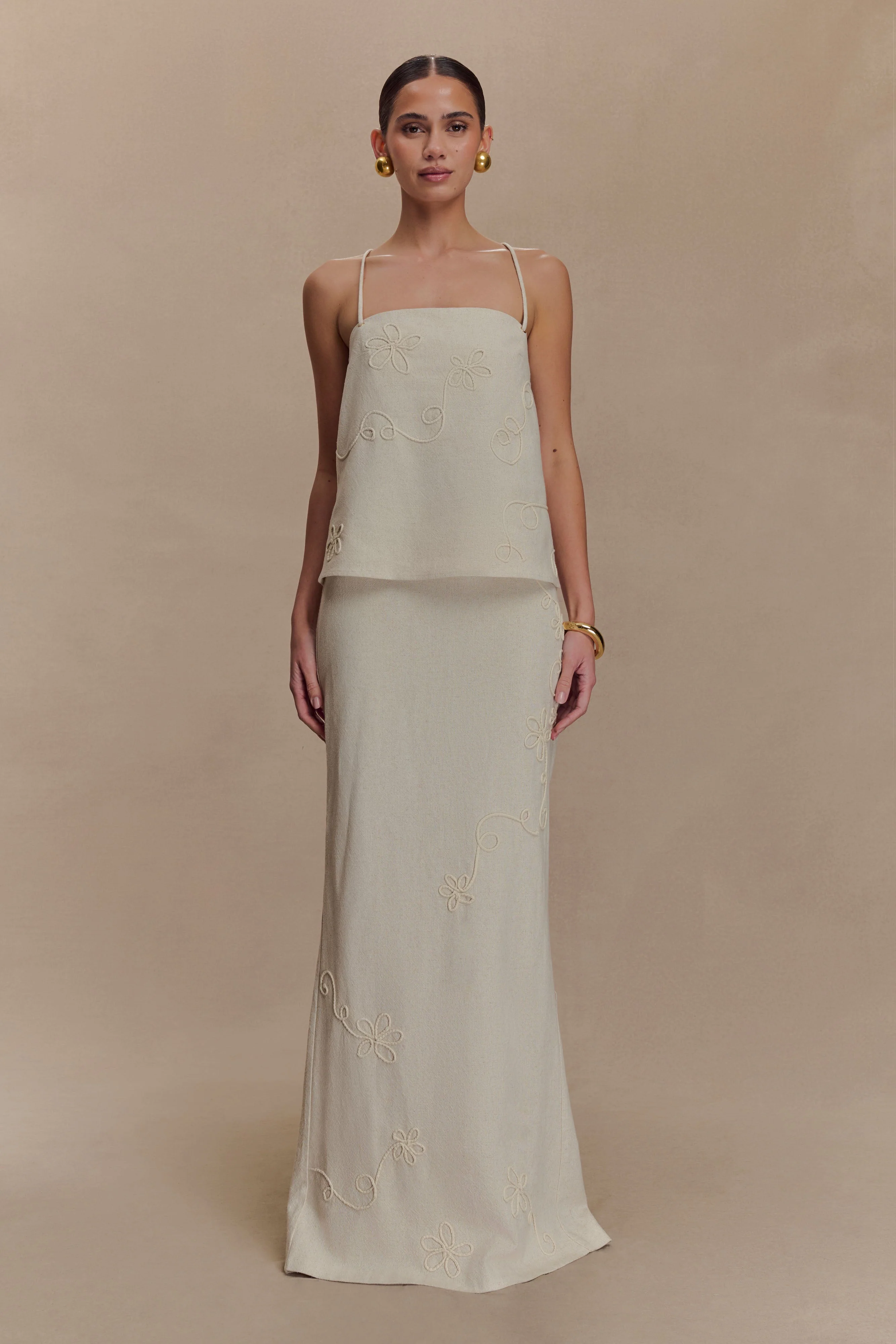 Casey Linen Corded Embroidered Linen Top - Natural - Image 8