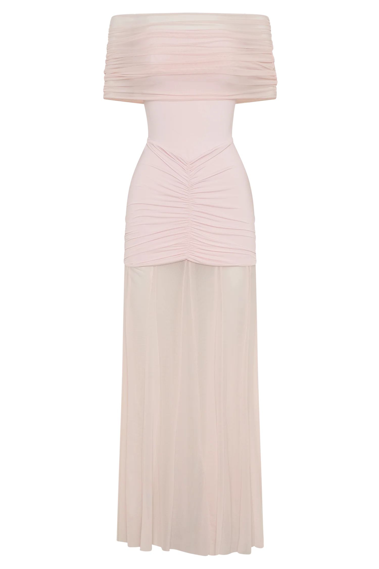 Caspian Slinky And Mesh Off Shoulder Maxi Dress - Pale Pink - Image 9