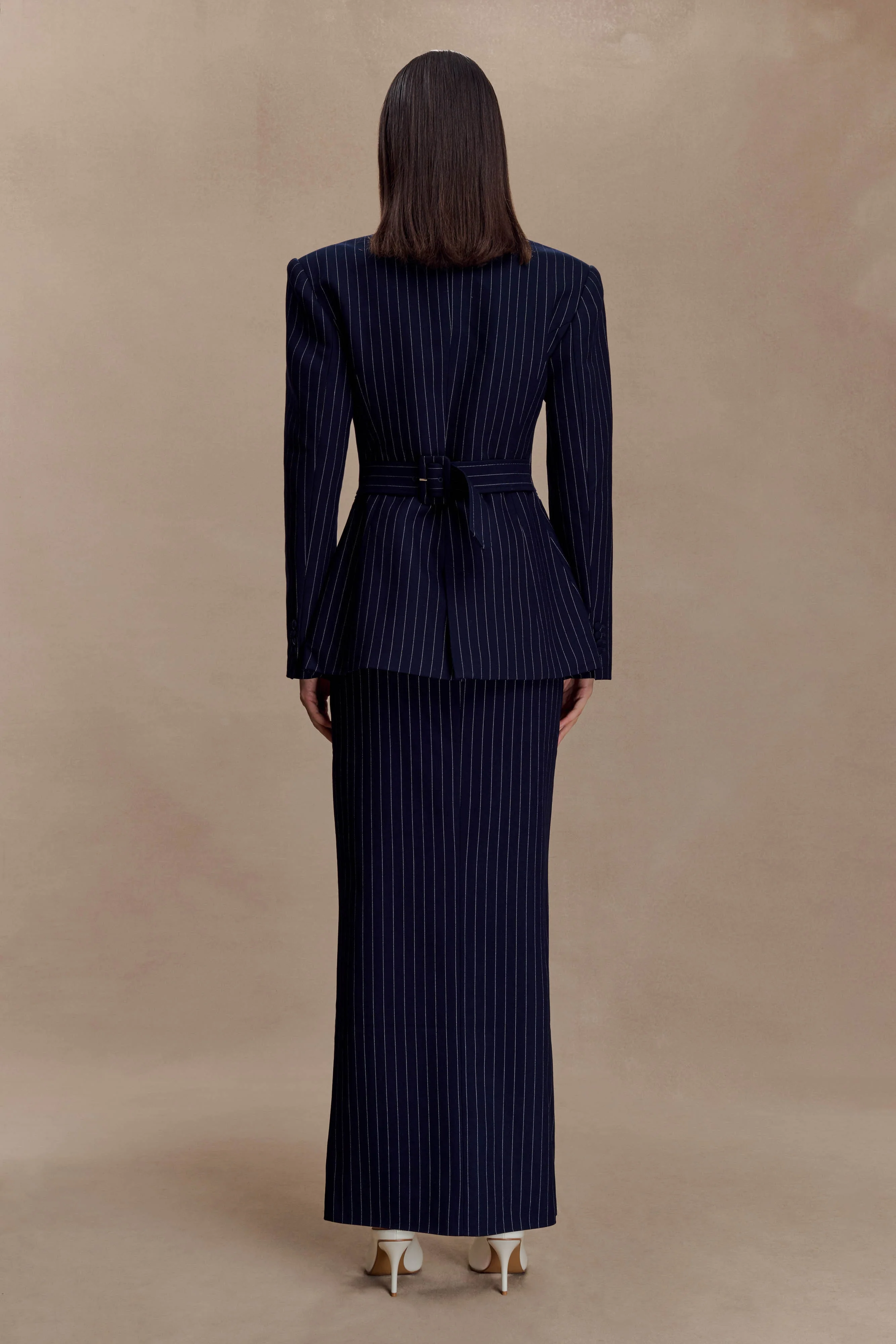 Cassie Column Maxi Skirt - Navy Pinstripe - Image 2