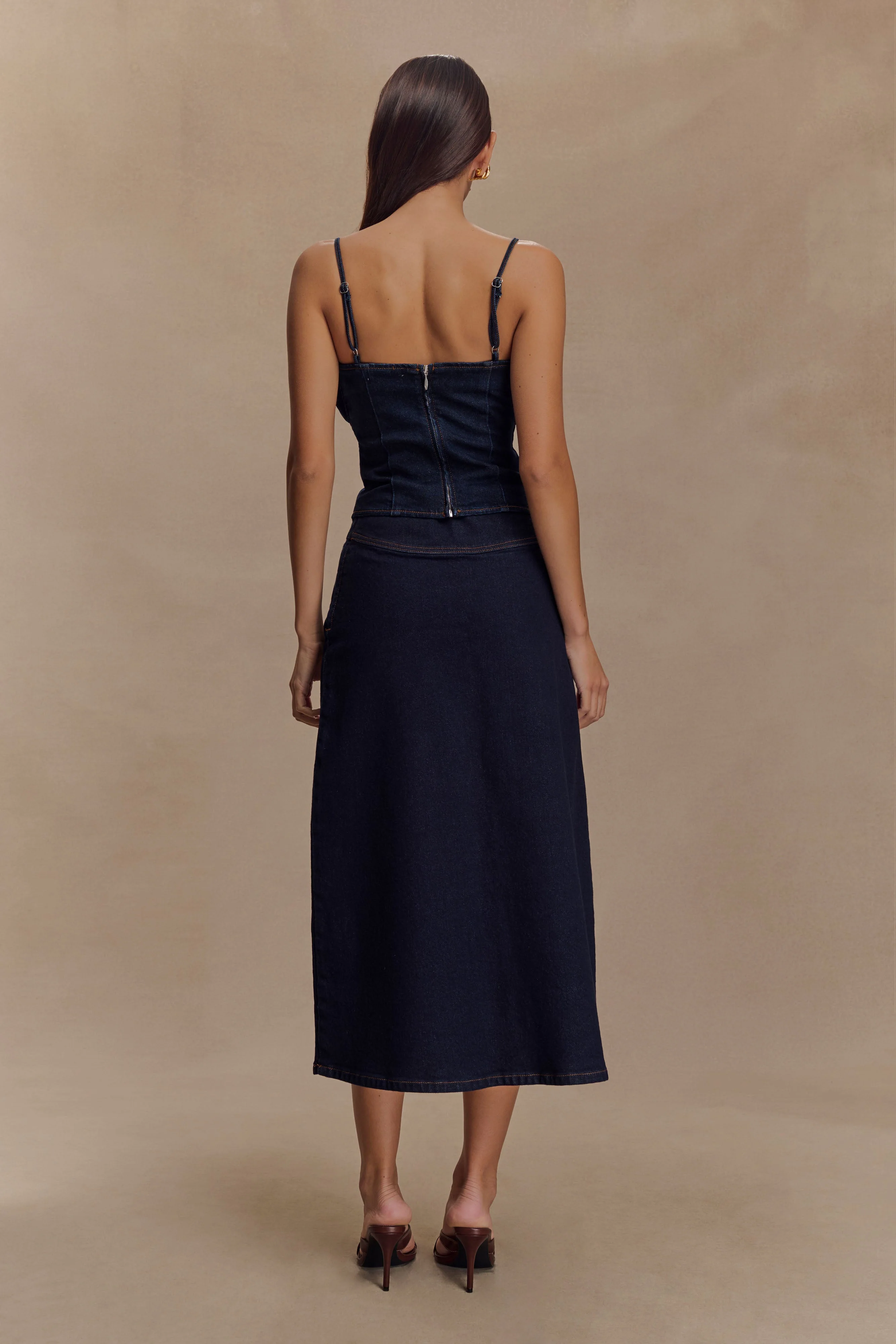 Cecilia Denim A-Line Midi Skirt - Indigo Blue - Image 5