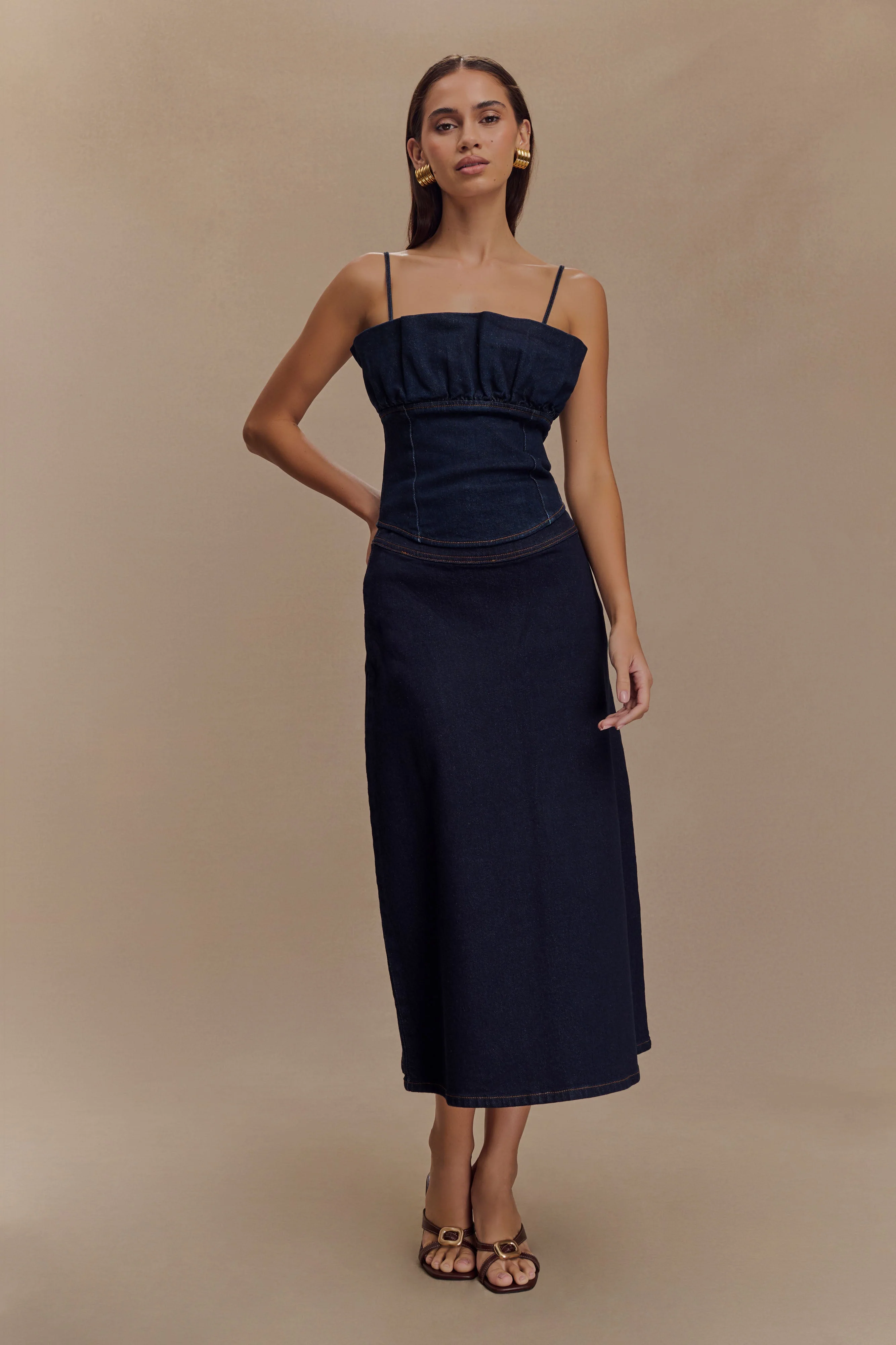 Cecilia Denim A-Line Midi Skirt - Indigo Blue - Image 6