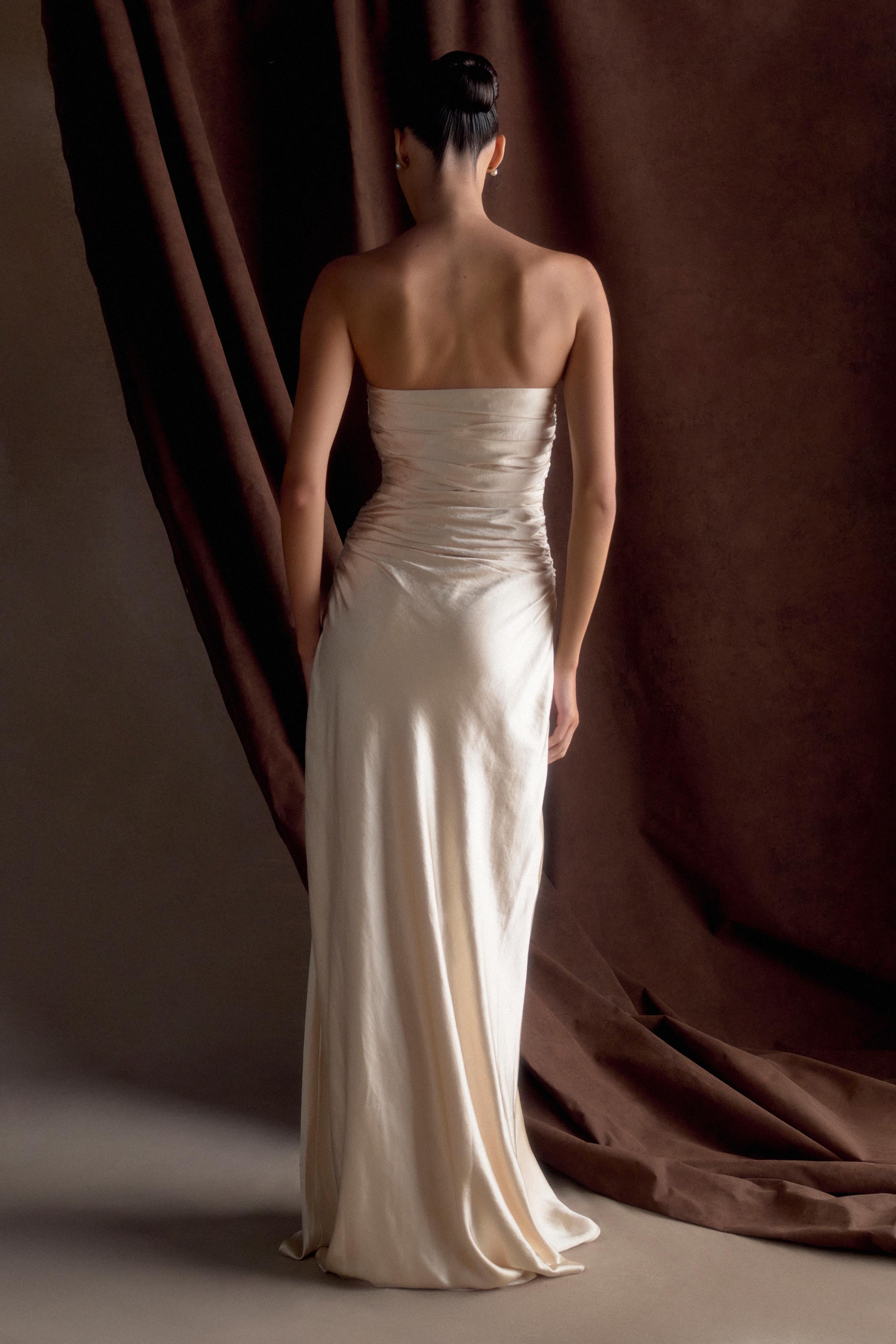 Cedar Strapless Satin Maxi Dress - Blush Gold - Image 2
