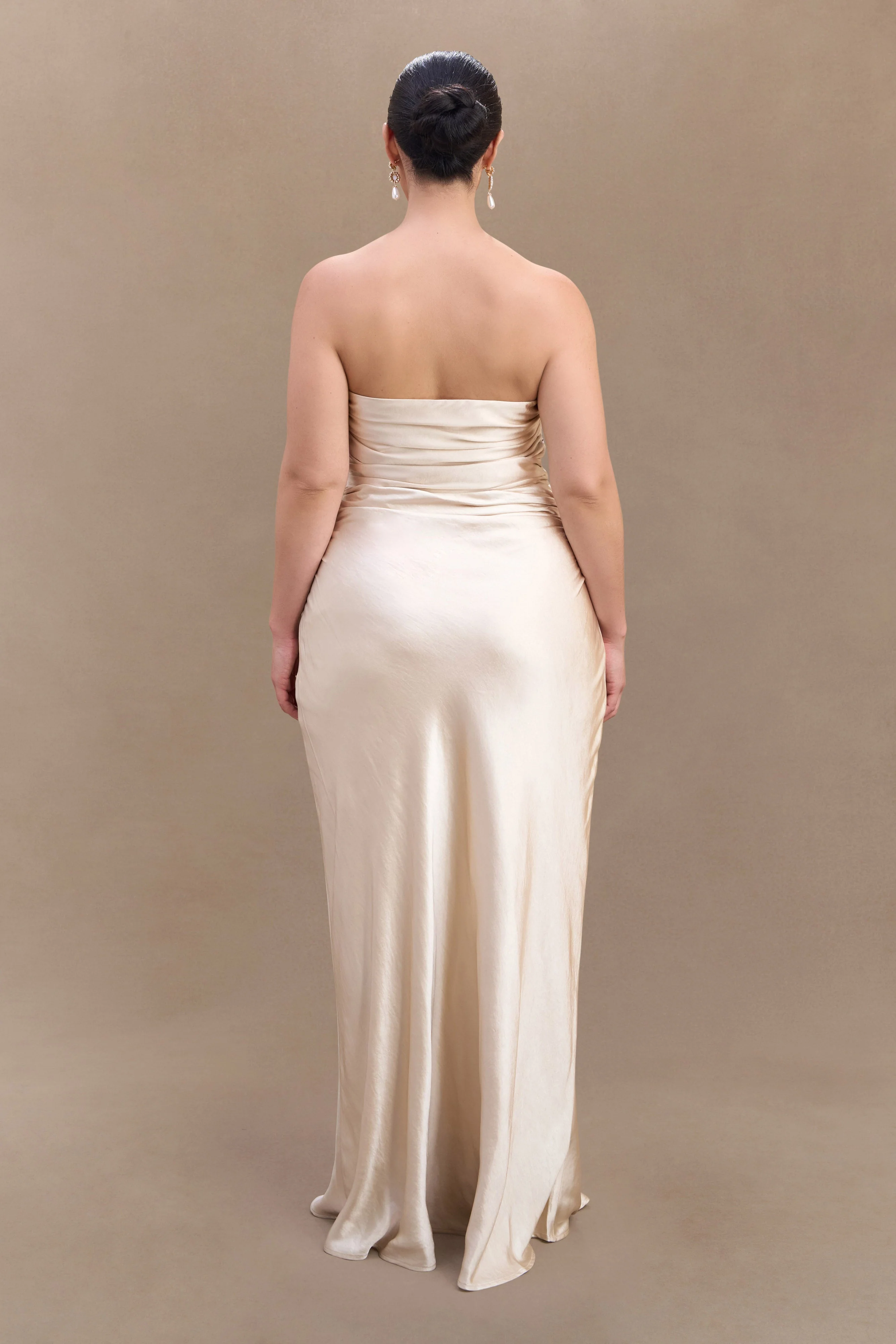 Cedar Strapless Satin Maxi Dress - Blush Gold - Image 5