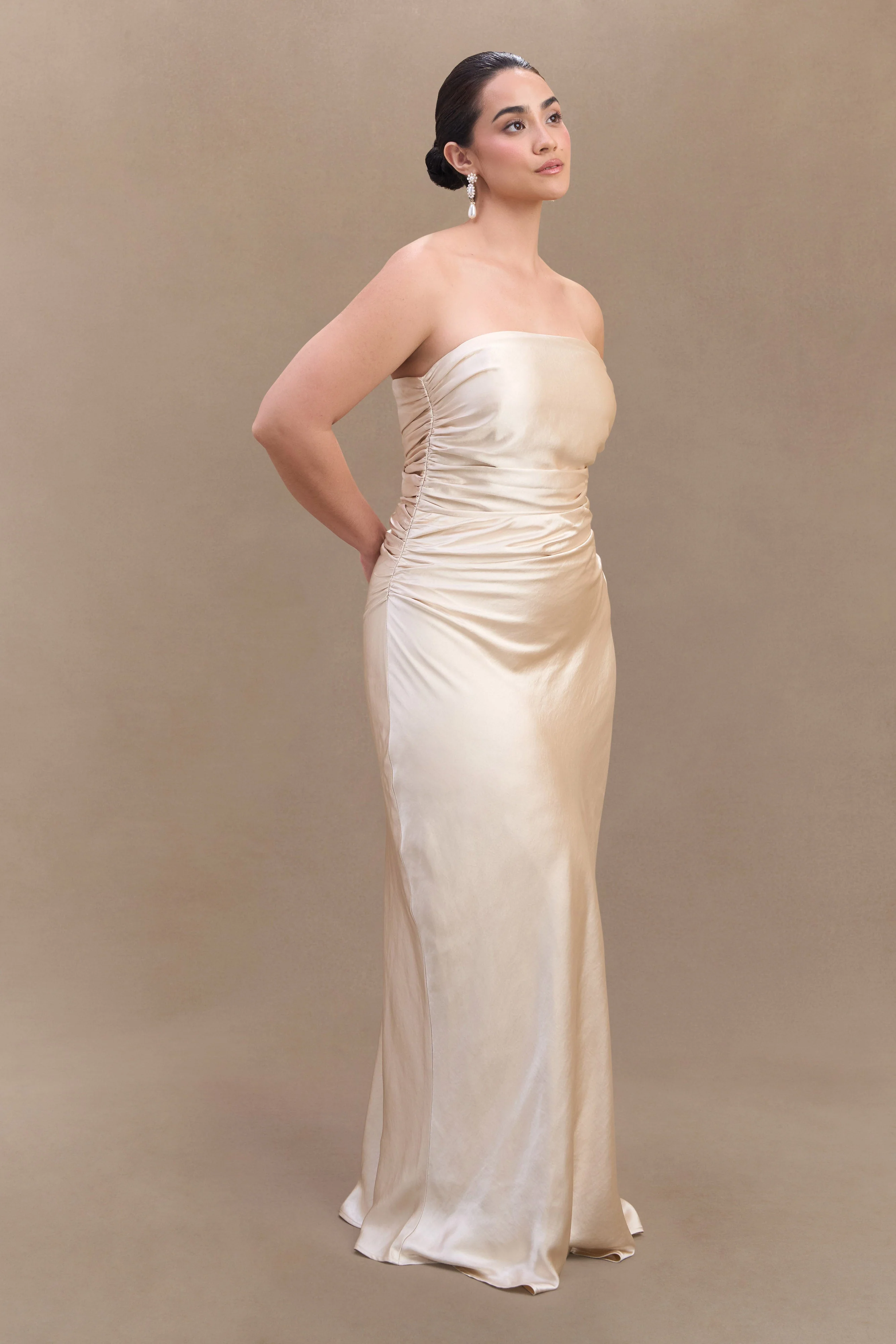 Cedar Strapless Satin Maxi Dress - Blush Gold - Image 7