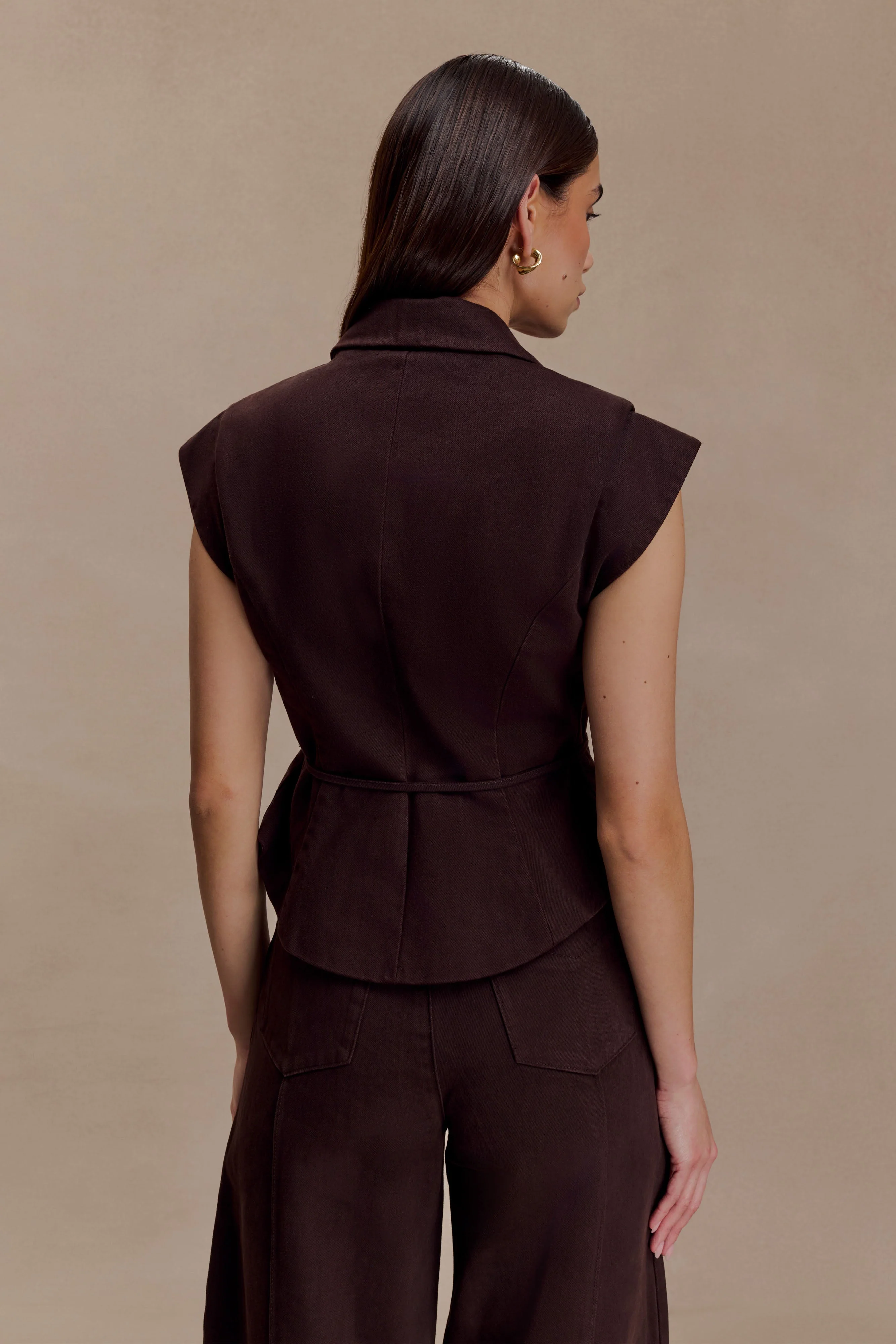 Charley Structured Tie Denim Top - Chocolate - Image 2