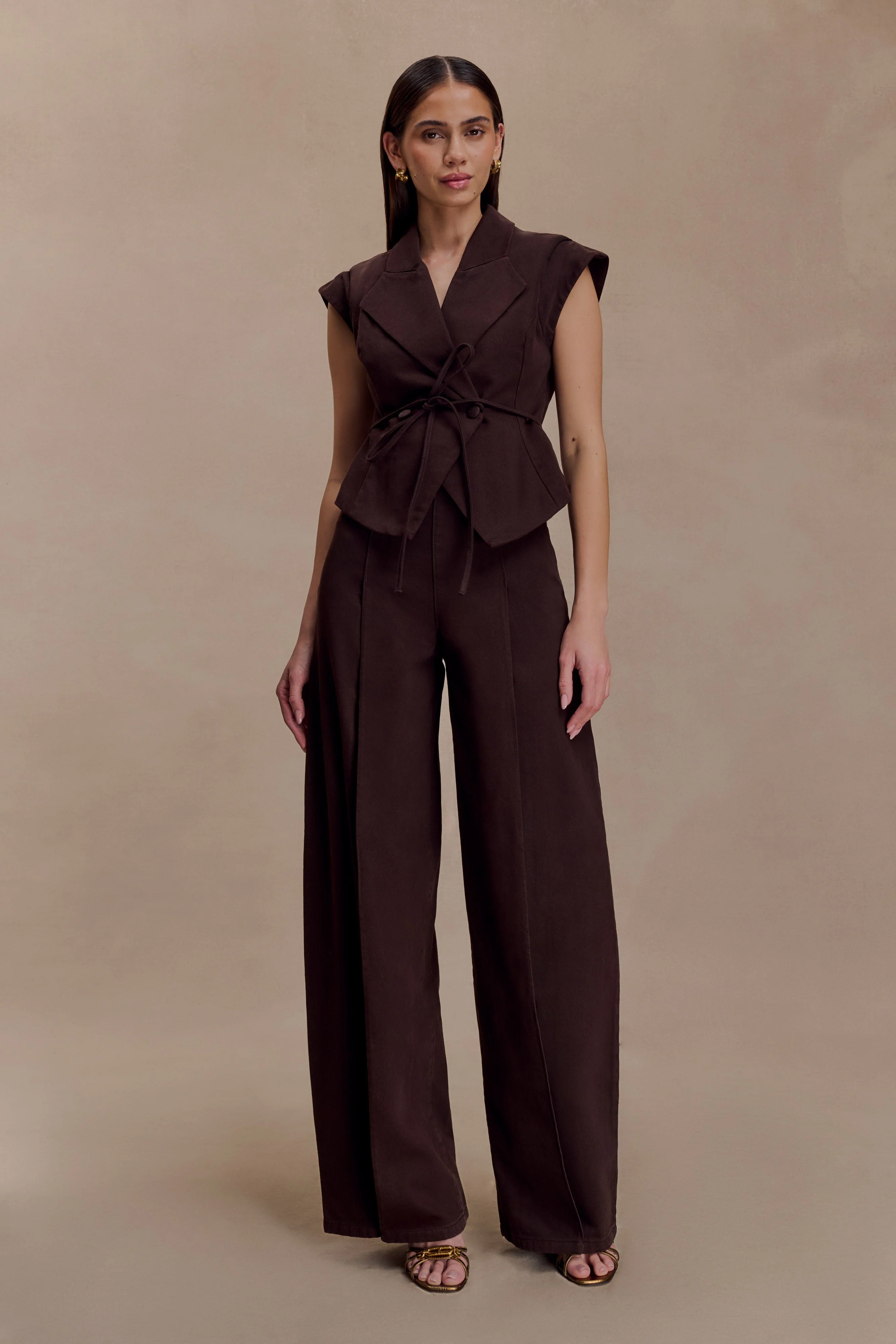 Charley Structured Tie Denim Top - Chocolate - Image 7