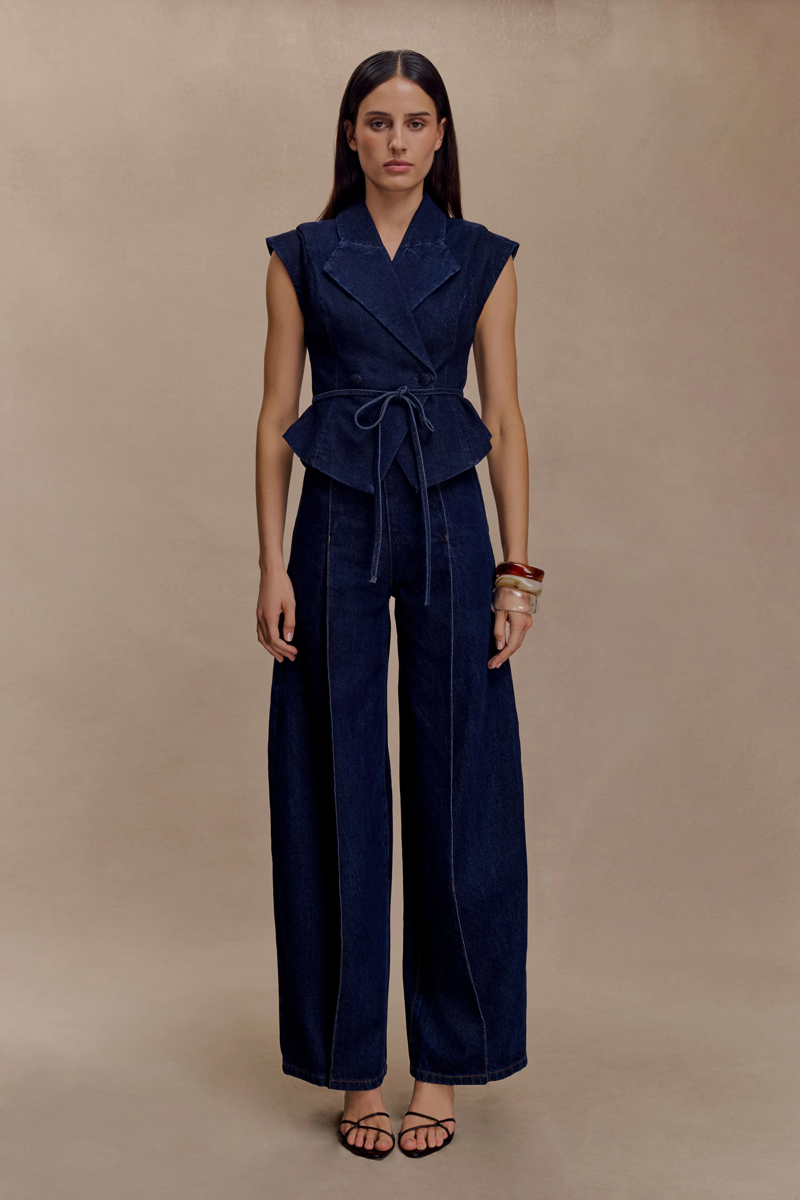 Charley Structured Tie Denim Top - Indigo Blue - Image 7