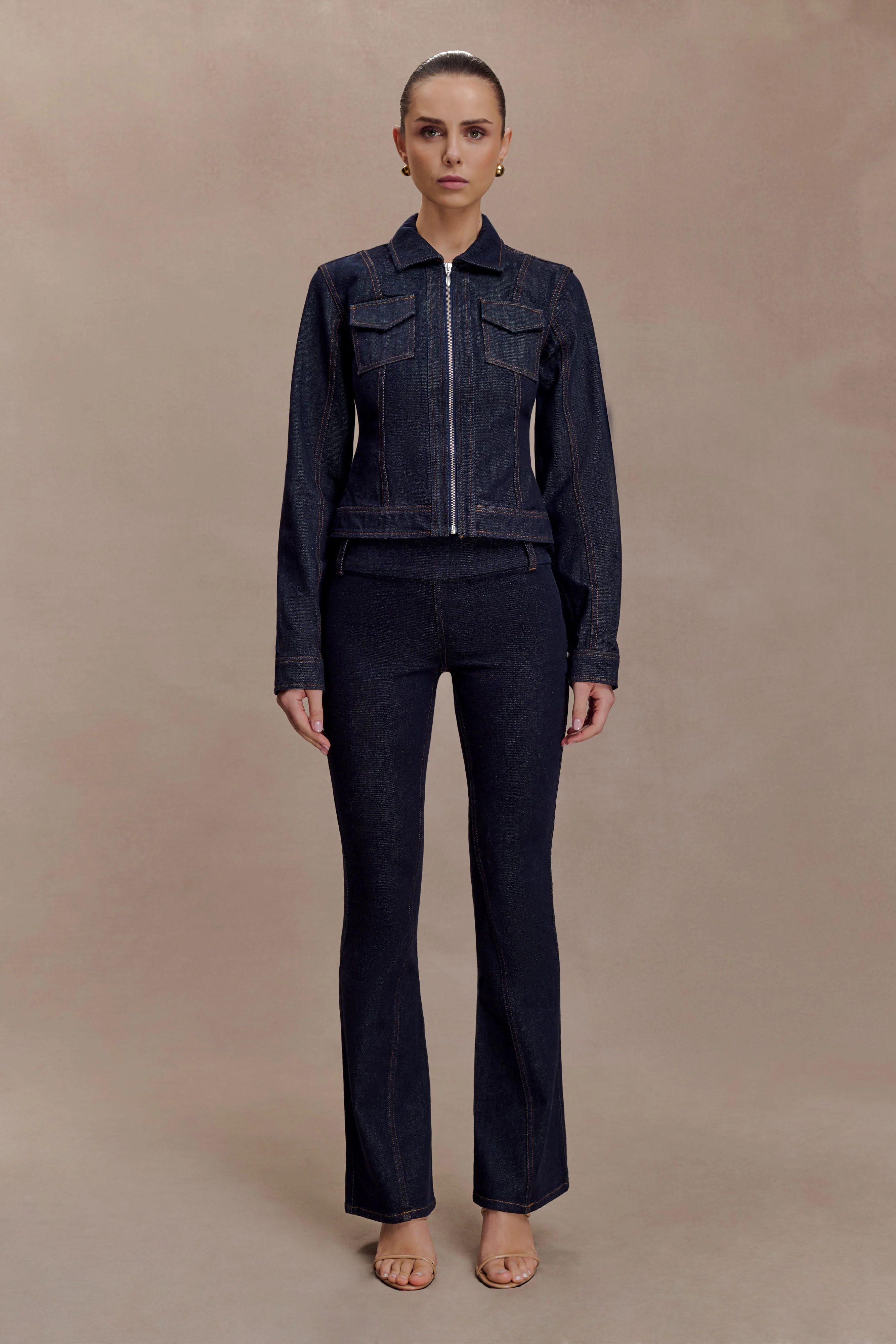 Cierra Cinched Jacket Top - Washed Indigo Blue - Image 7