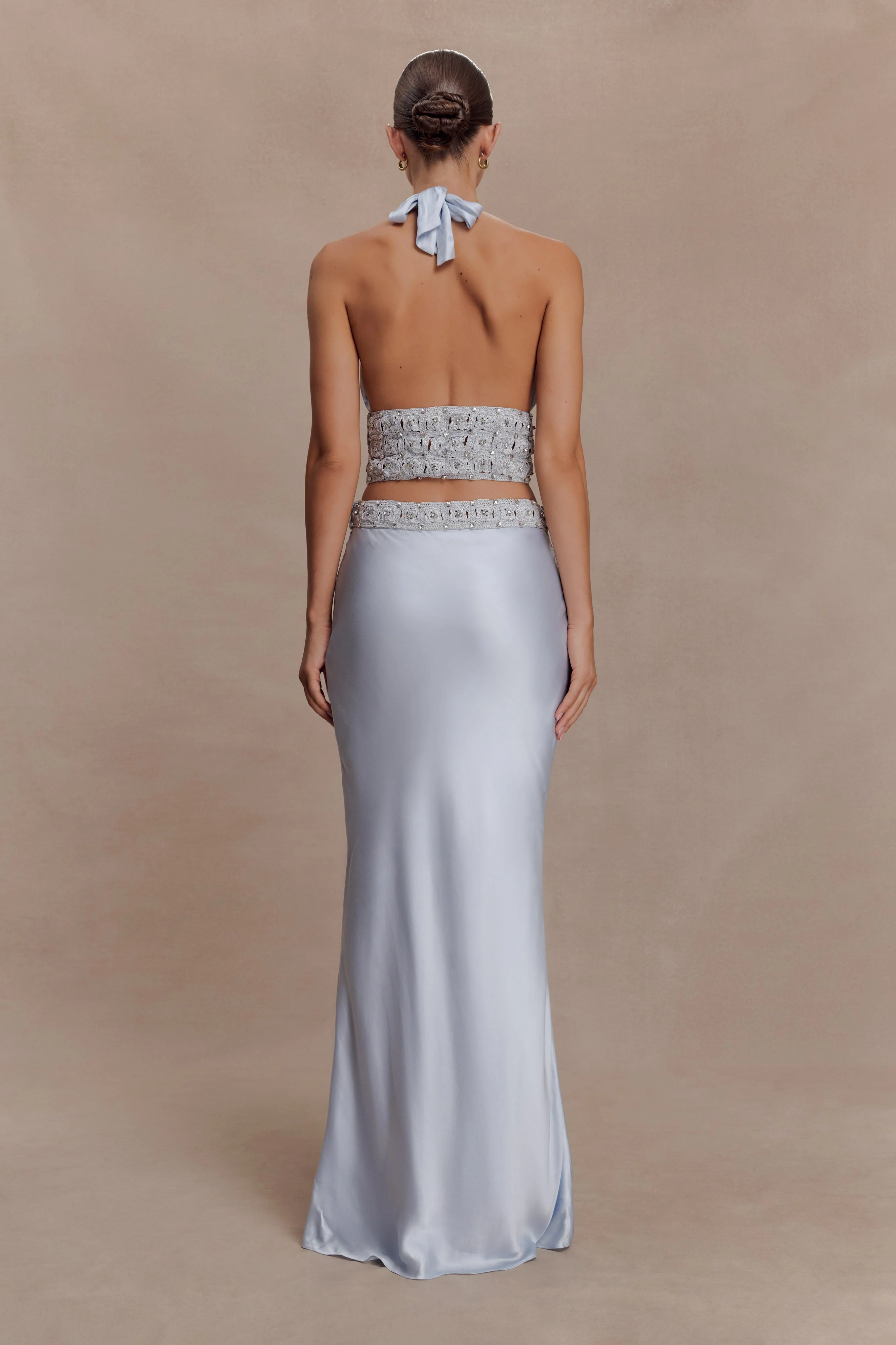 Clementine Chiffon Hand Beaded Top - Pale Blue - Image 4