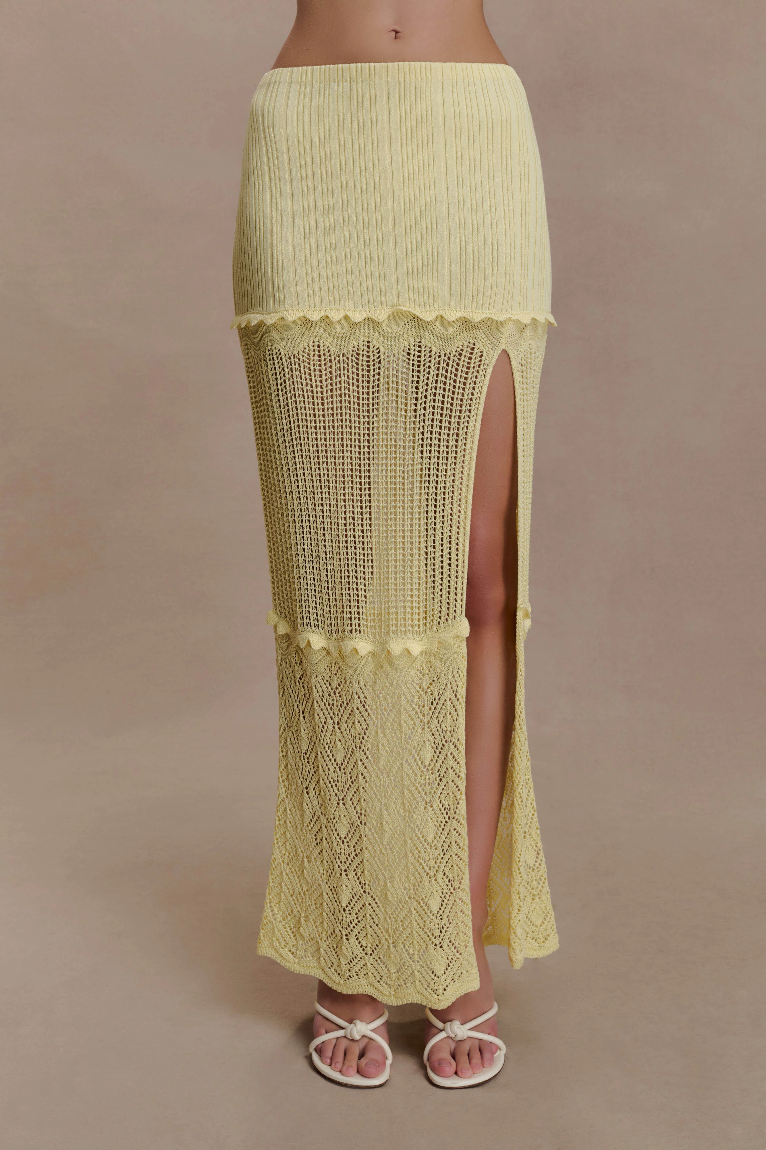 Coleene Pointelle Knit Maxi Skirt - Lemon - Image 6