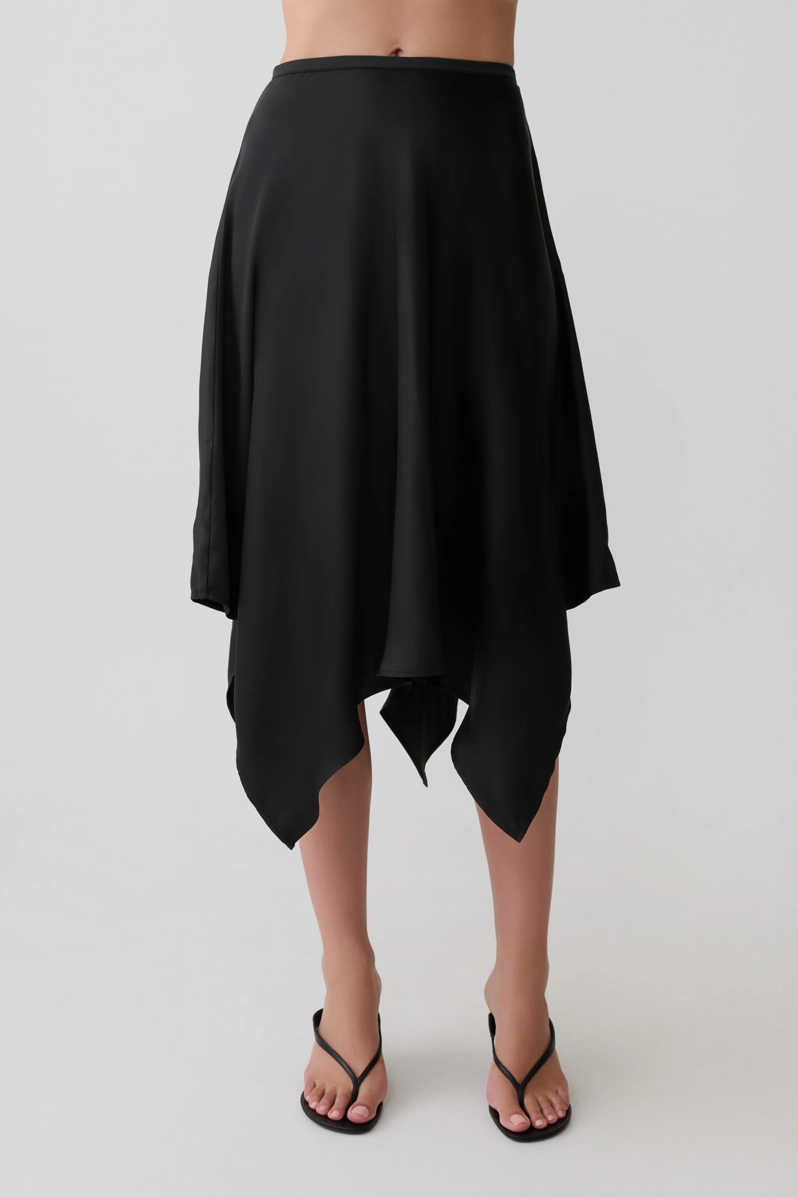 Coralie Asymmetric Satin Midi Skirt - Black - Image 12