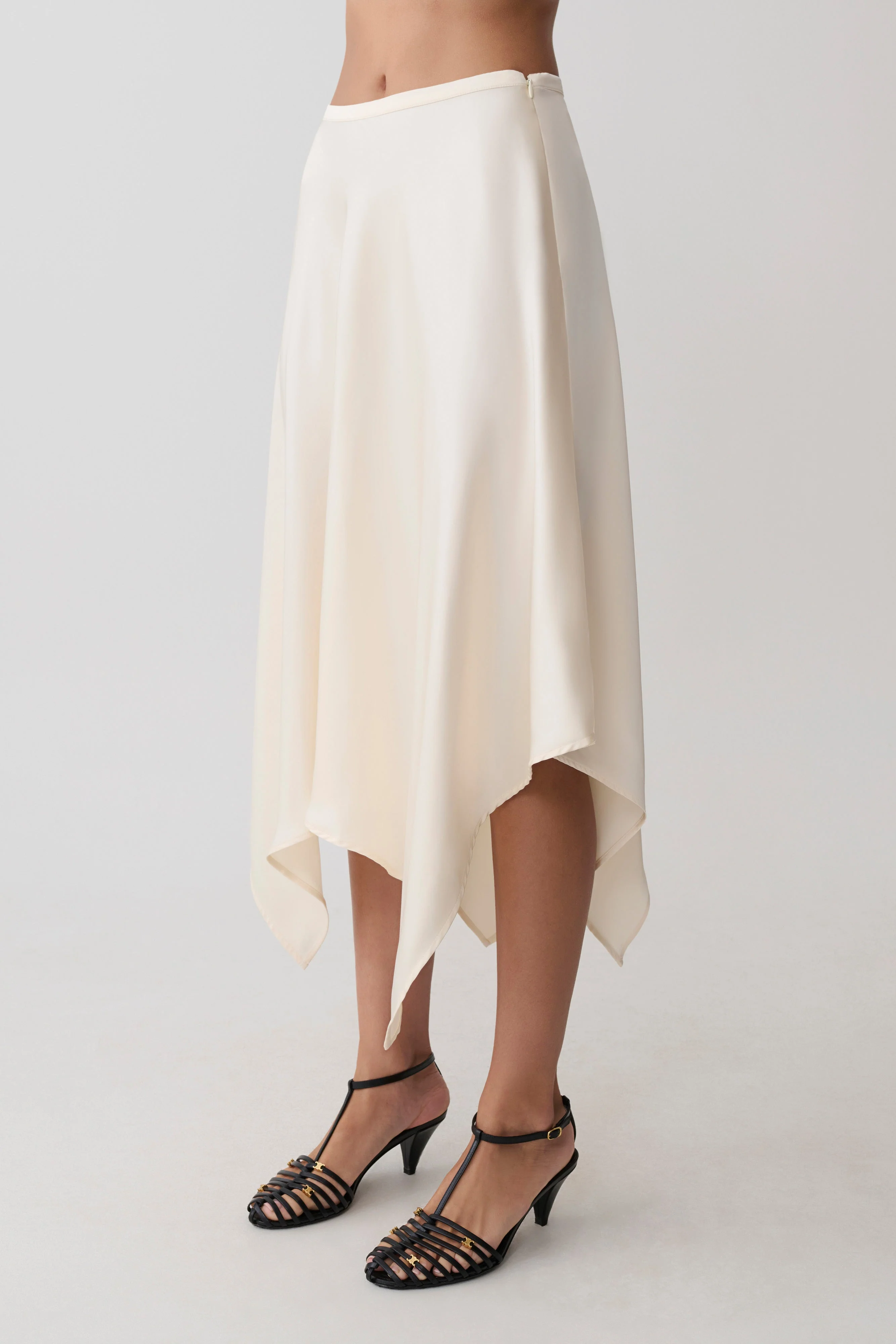 Coralie Asymmetric Satin Midi Skirt - Ivory - Image 5