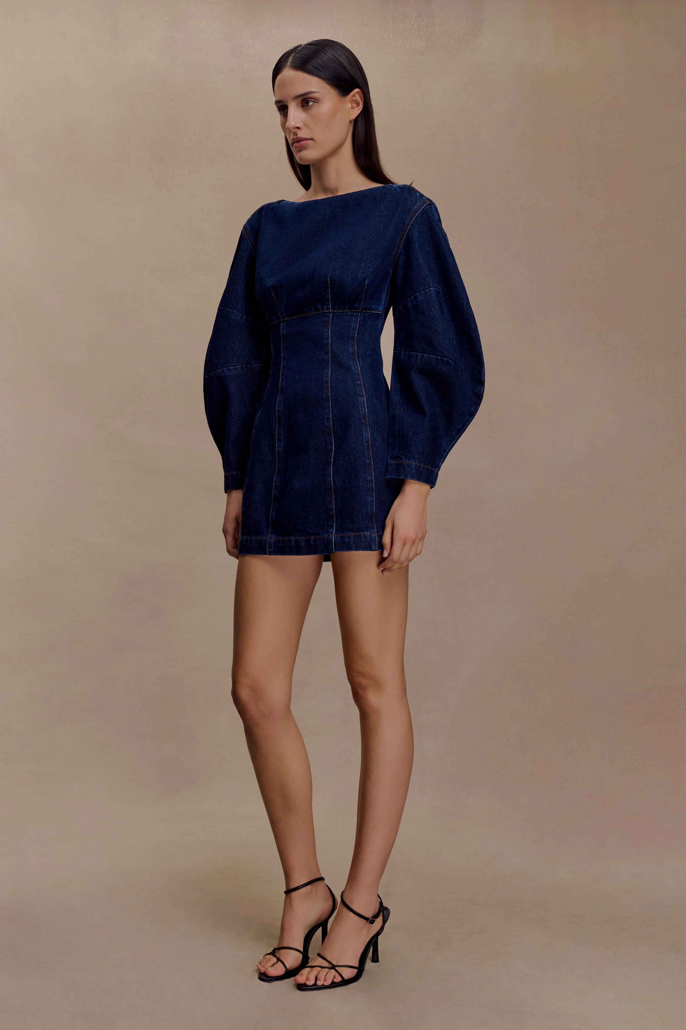 Cosmala Denim Long Sleeve Mini Dress - Indigo Blue - Image 6