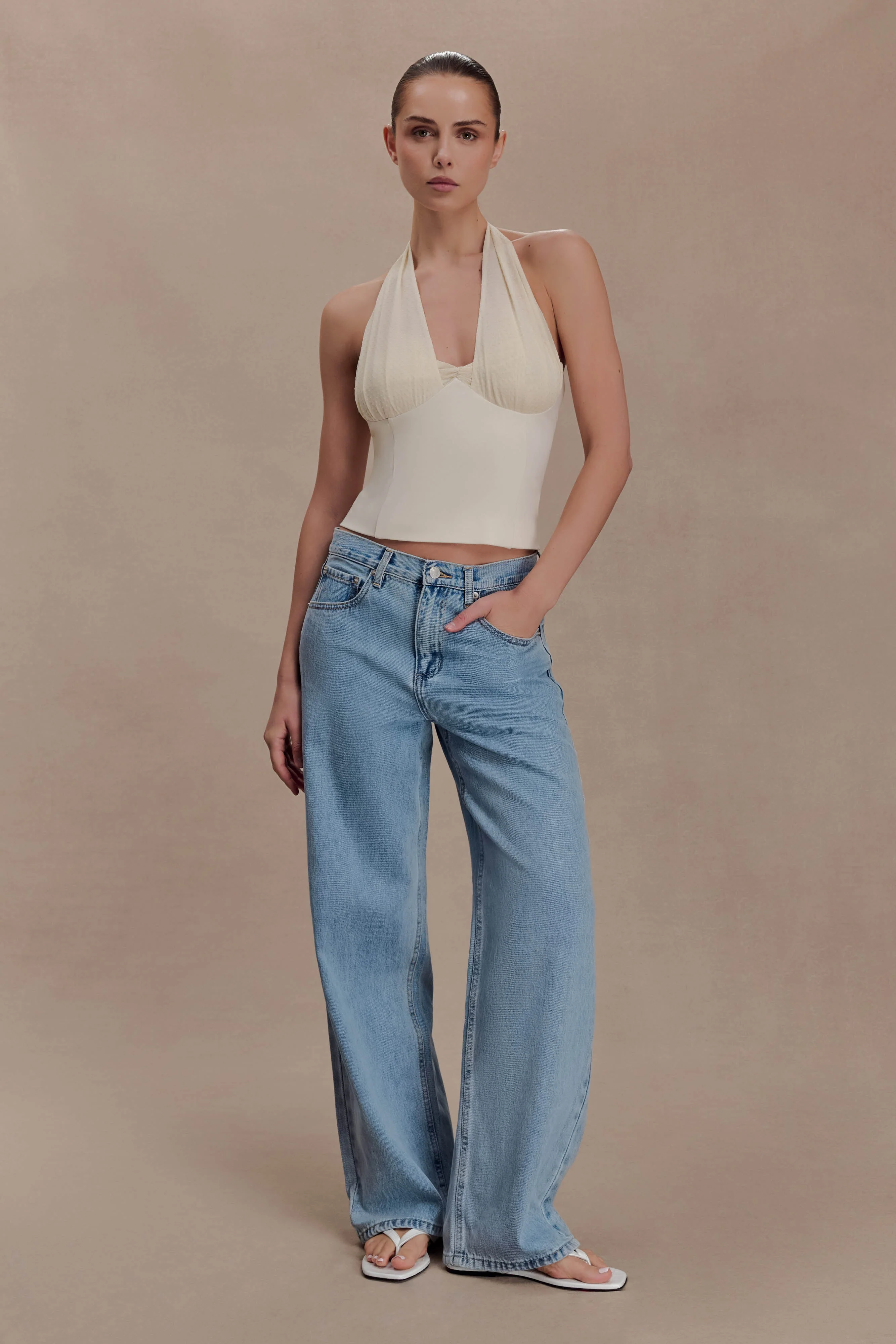 Cressida Crepe Halter Top - Ivory - Image 2