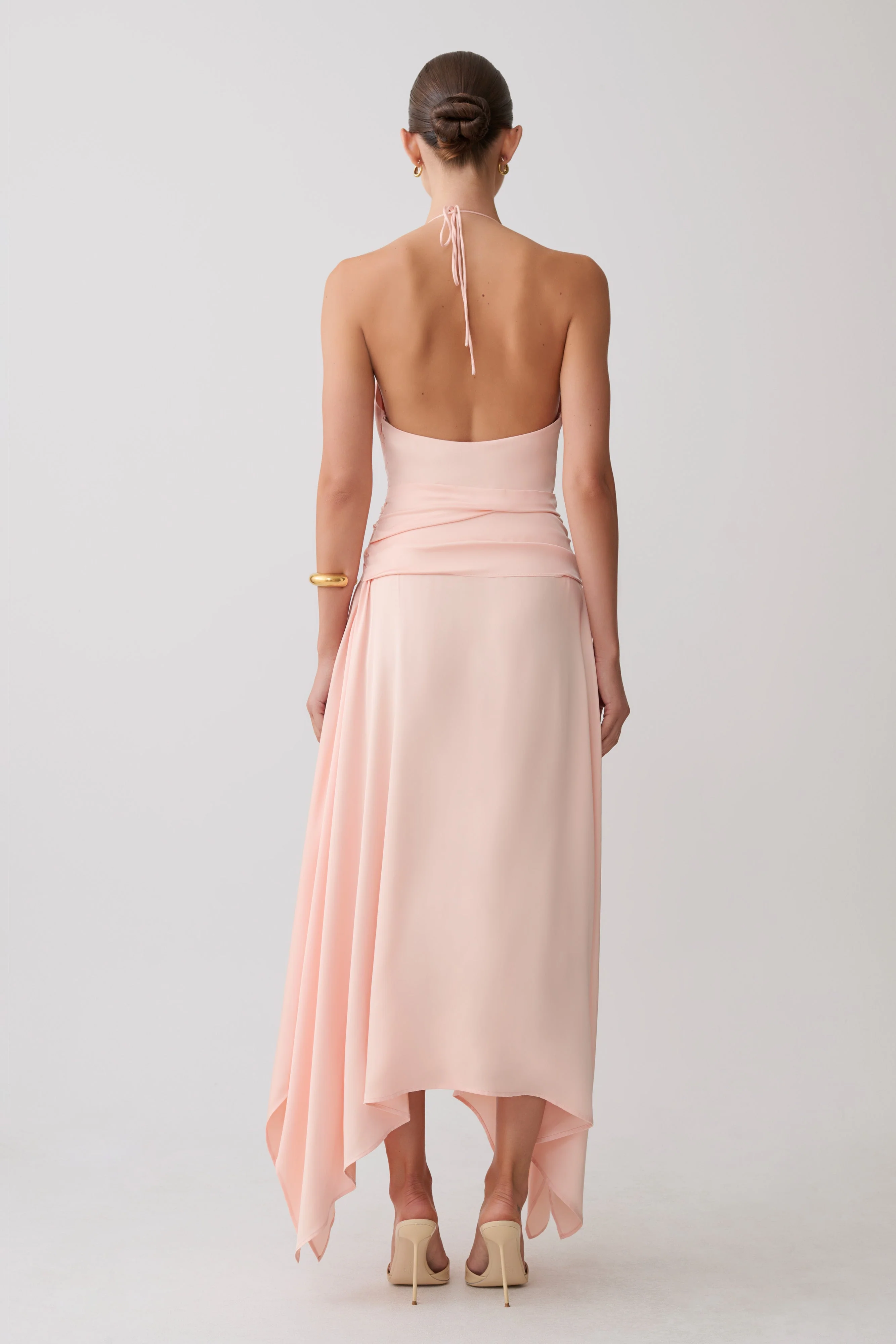 Cyra Plunge Satin Midi Dress - Peach - Image 2