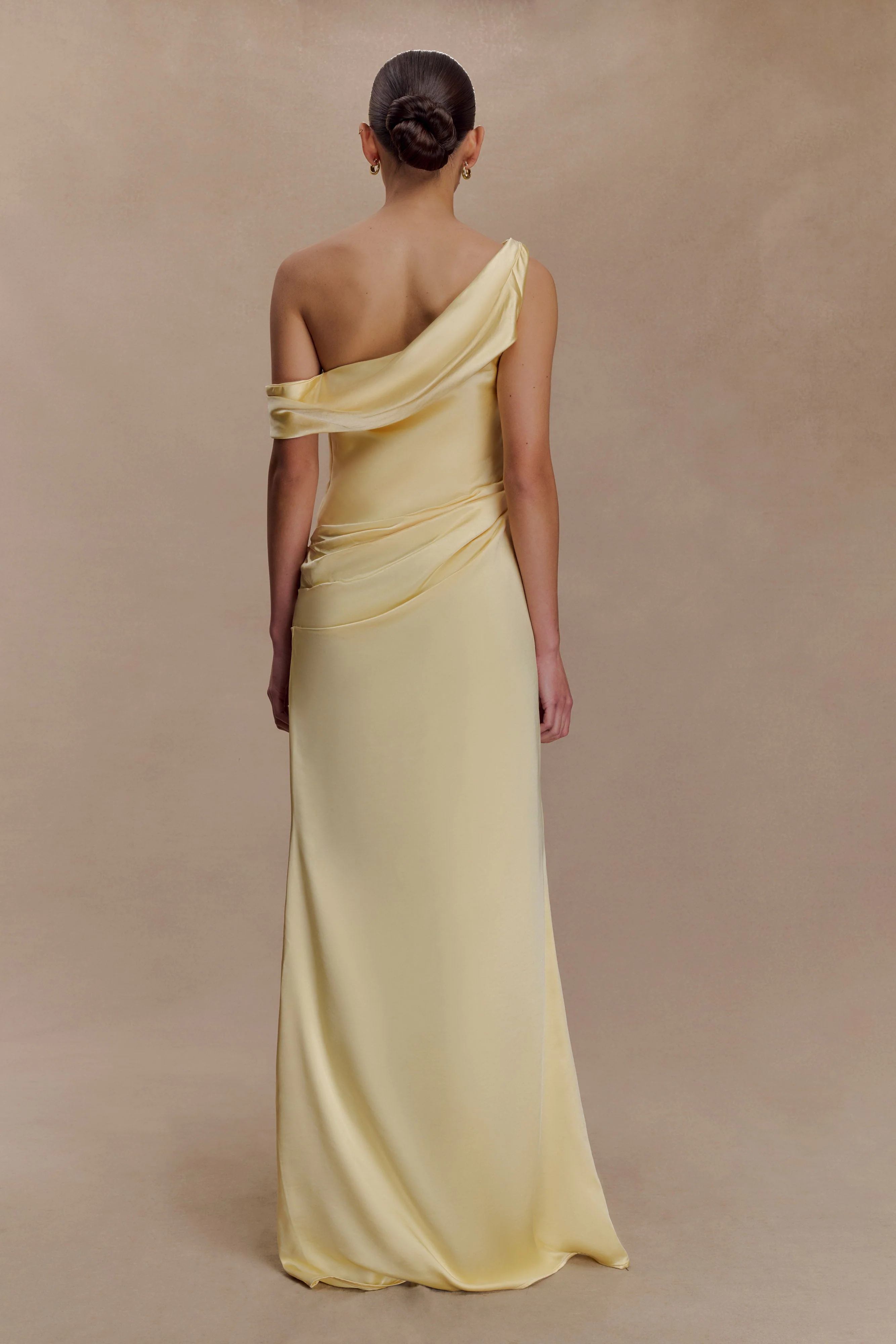 Dalia Off Shoulder Satin Maxi Dress - Lemon - Image 2