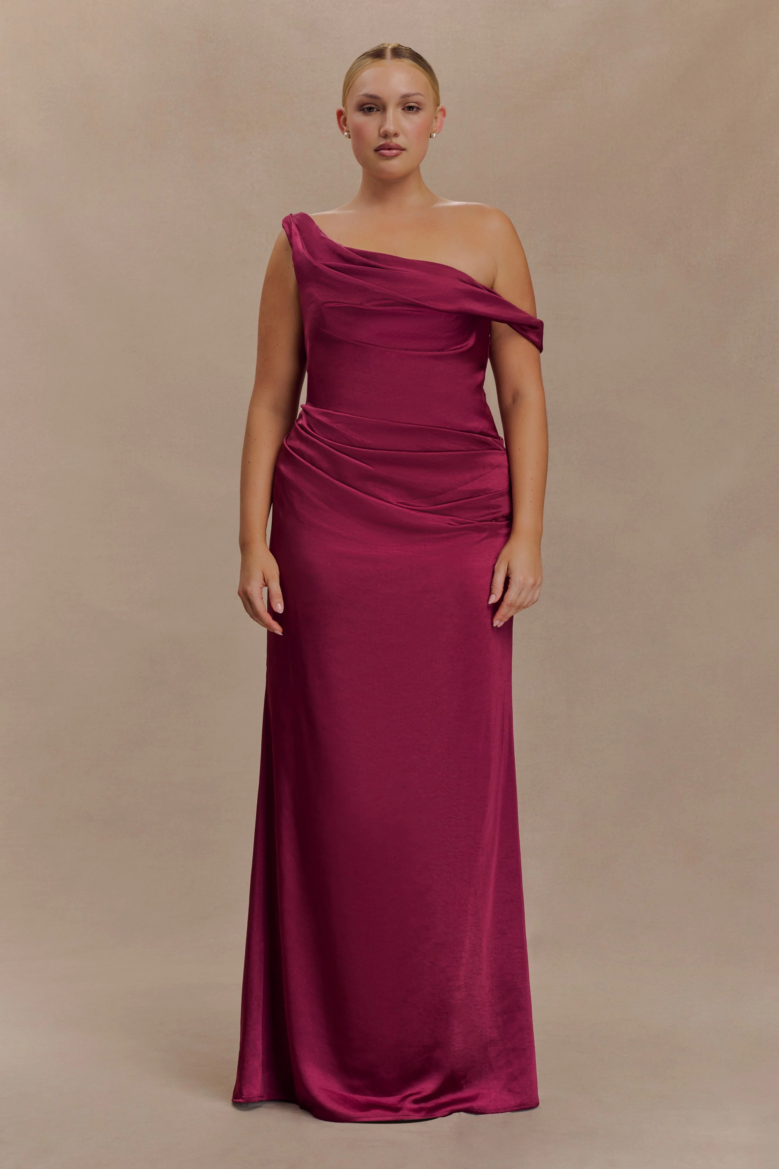 Dalia Off Shoulder Satin Maxi Dress - Mahogany - Image 2