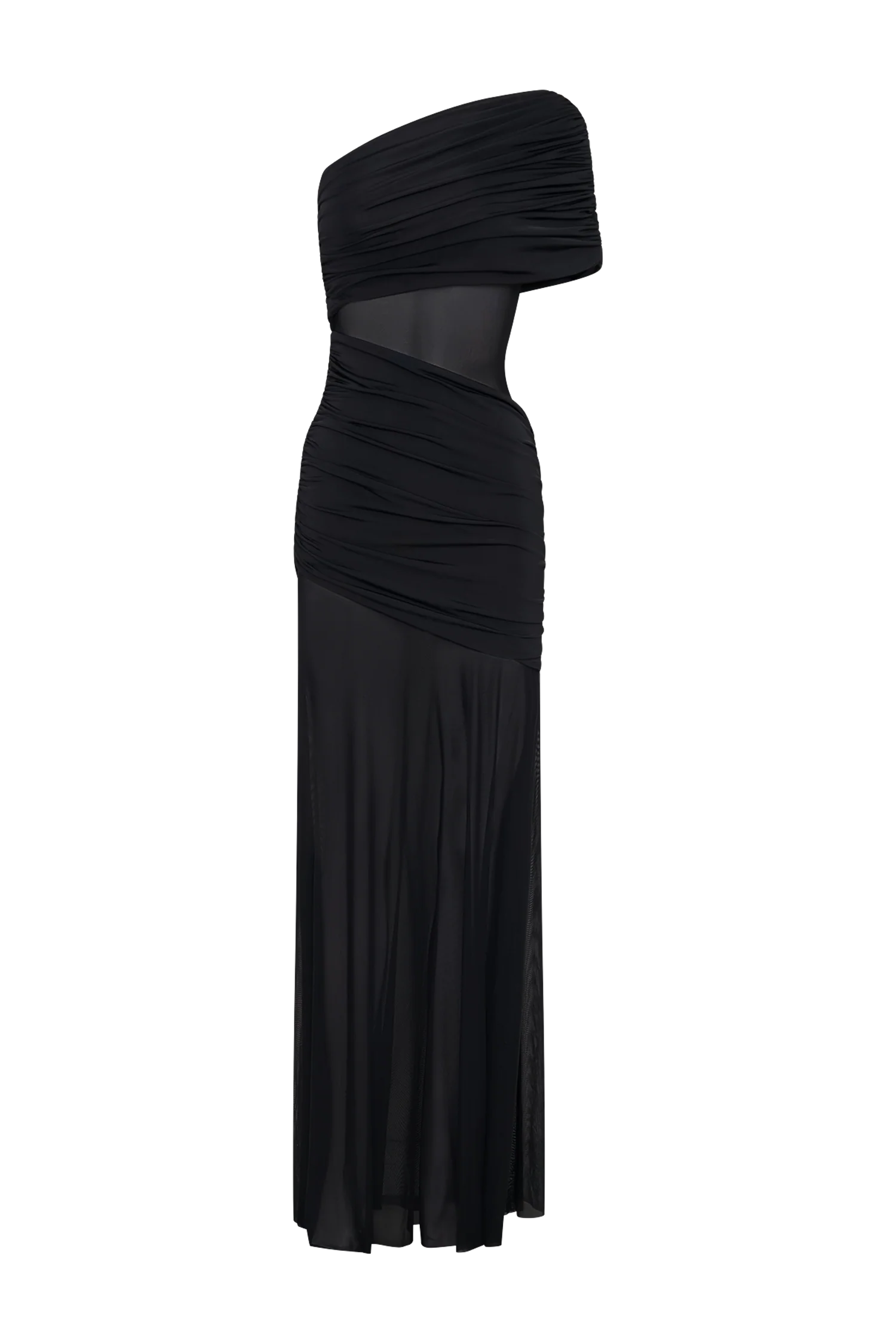 Dallas One Shoulder Mesh Maxi Dress - Black - Image 10
