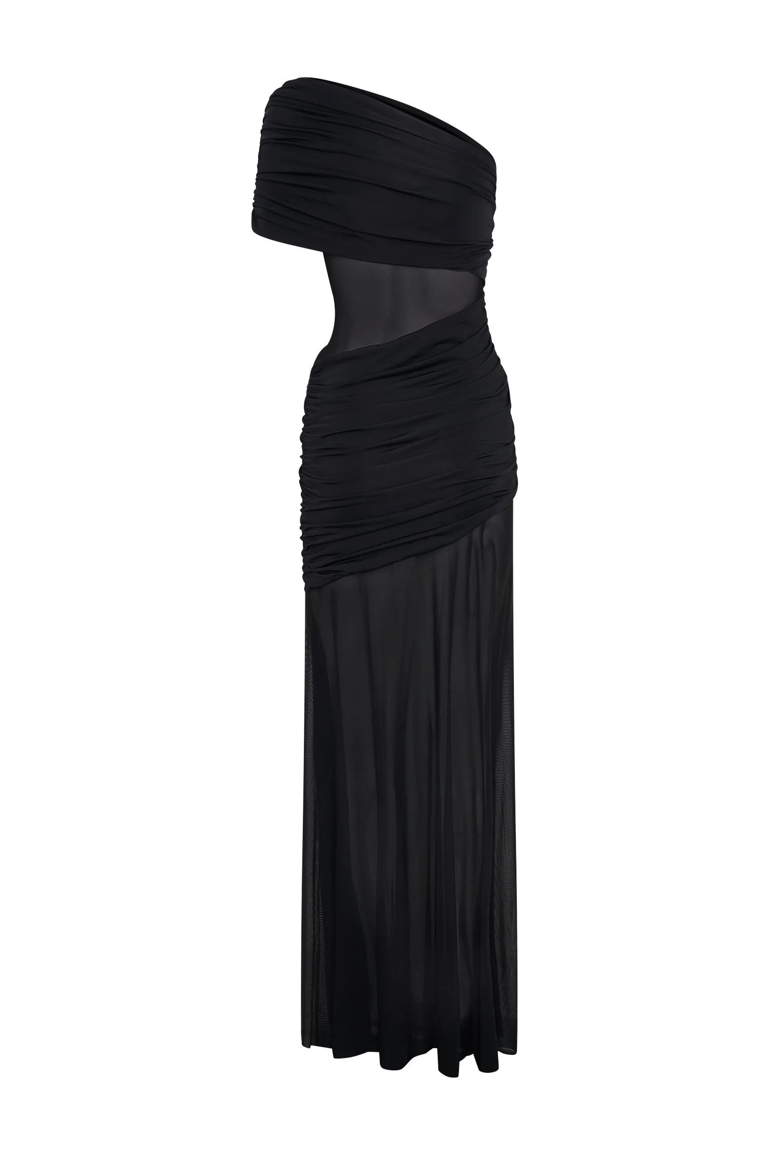 Dallas One Shoulder Mesh Maxi Dress - Black - Image 9