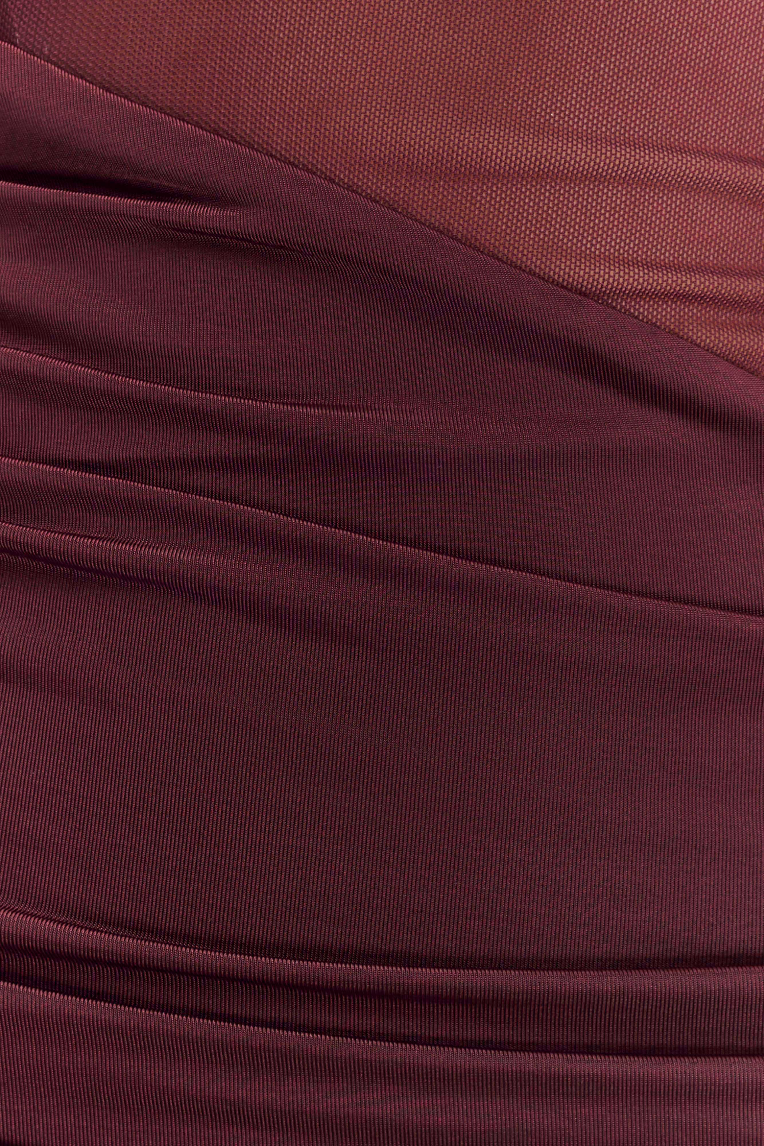 Dallas One Shoulder Mesh Mini Dress  - Mahogany - Image 6