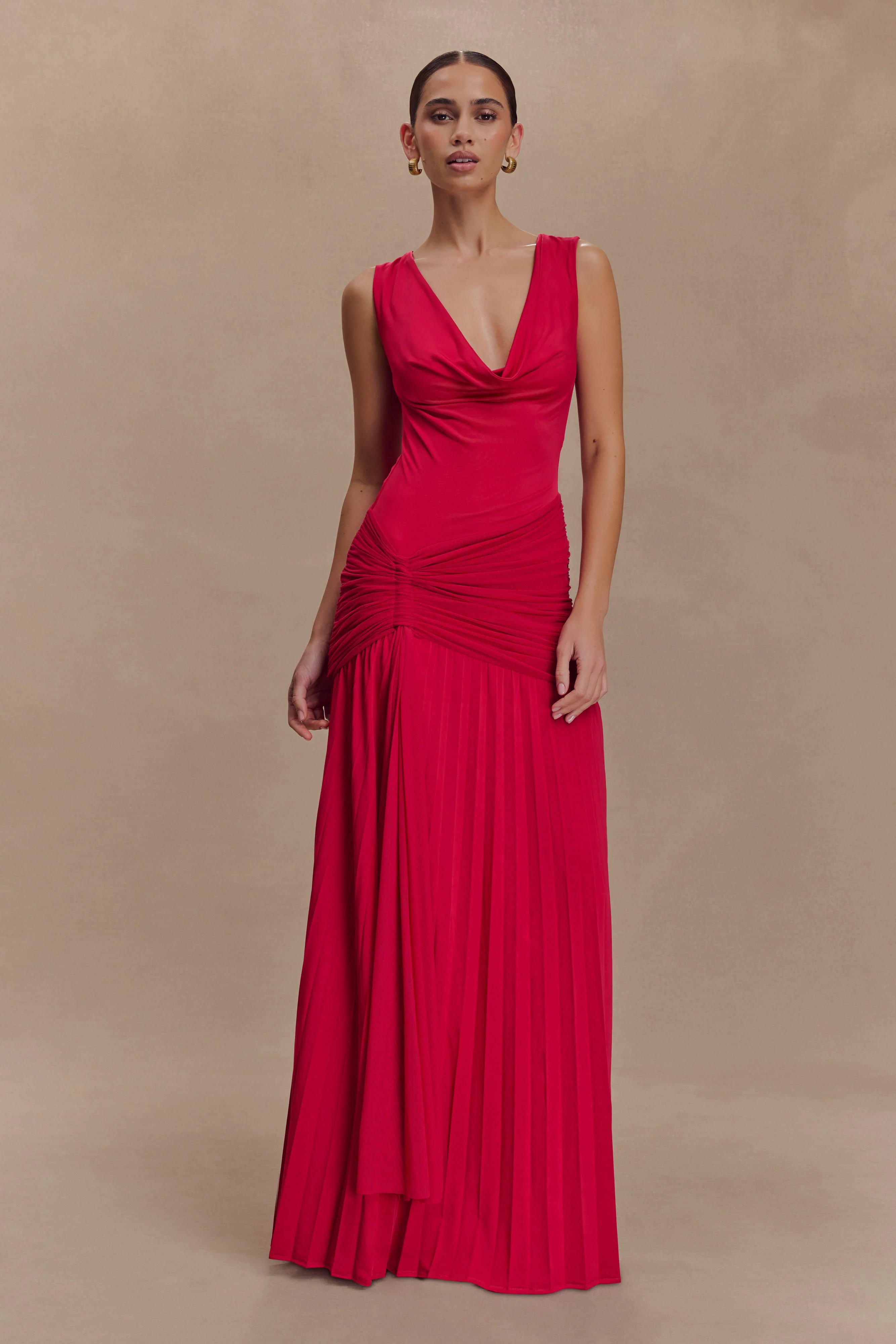 Dania Cowl Neck Slinky Maxi Dress - Fuchsia Pink - Image 4