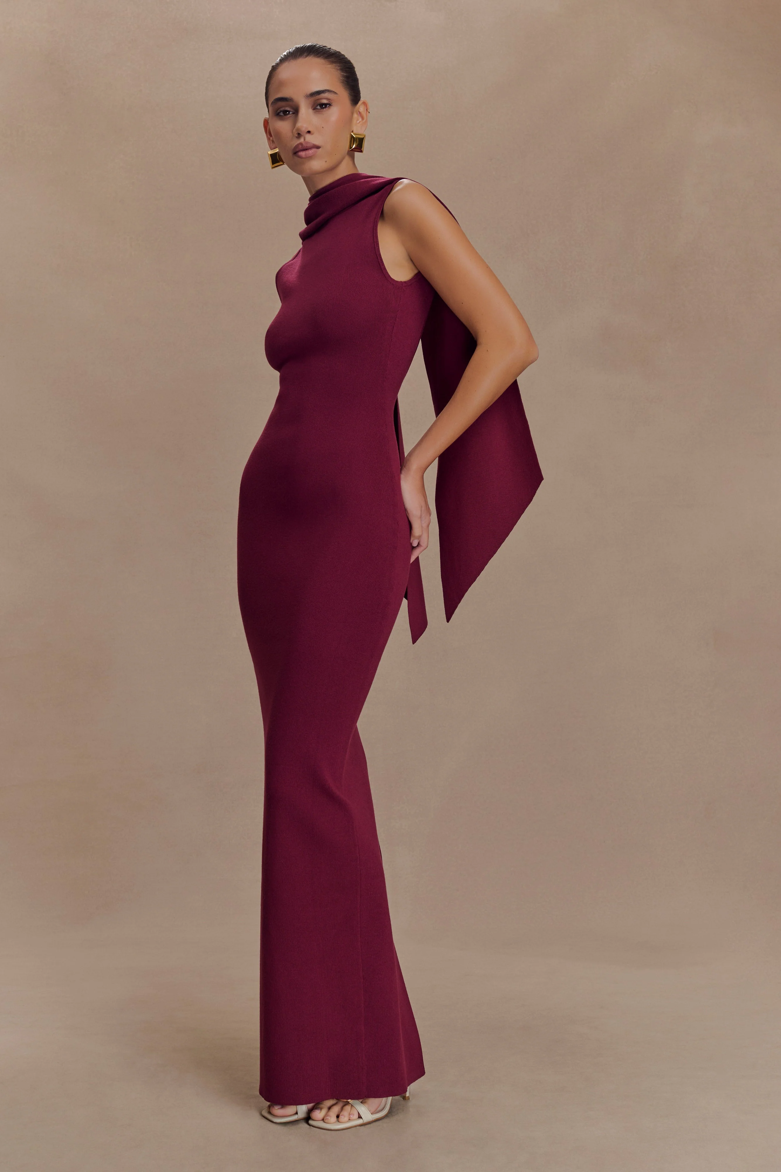 Darby Knit Scarf Maxi Dress - Merlot - Image 3