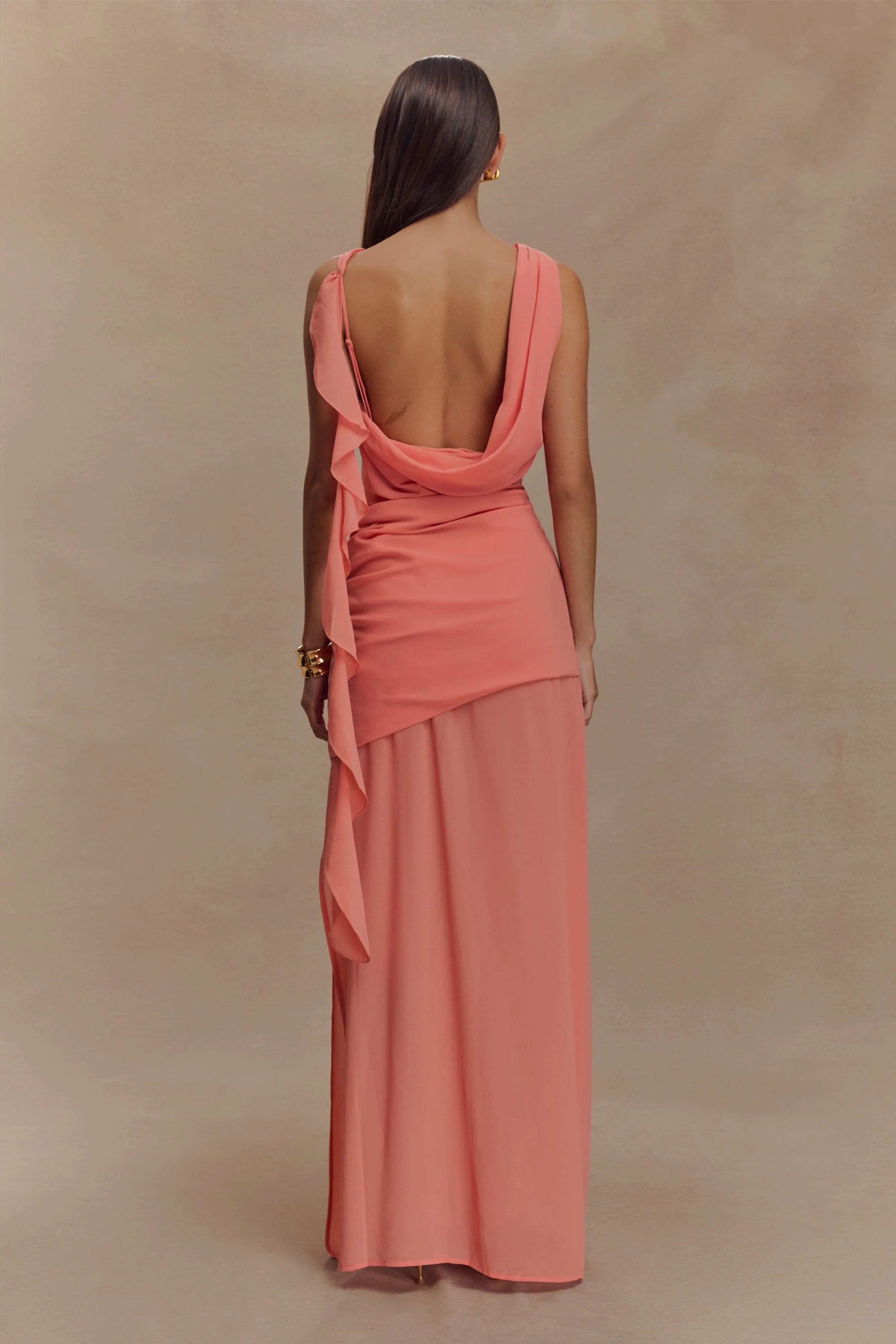 Daria Draped Chiffon Maxi Dress - Pastel Nectarine - Image 2