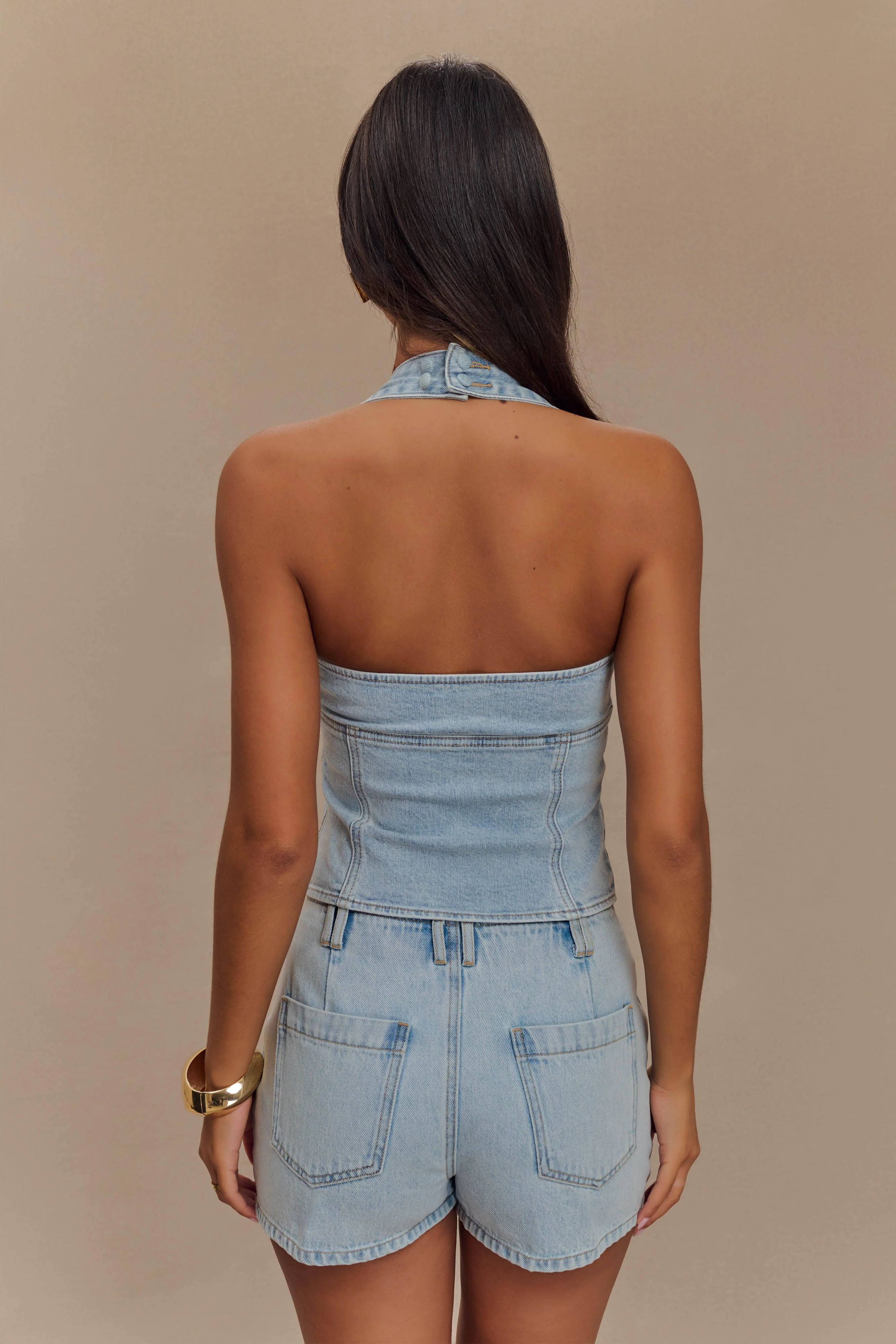 Dayna Denim Halter Top - Light Blue - Image 6