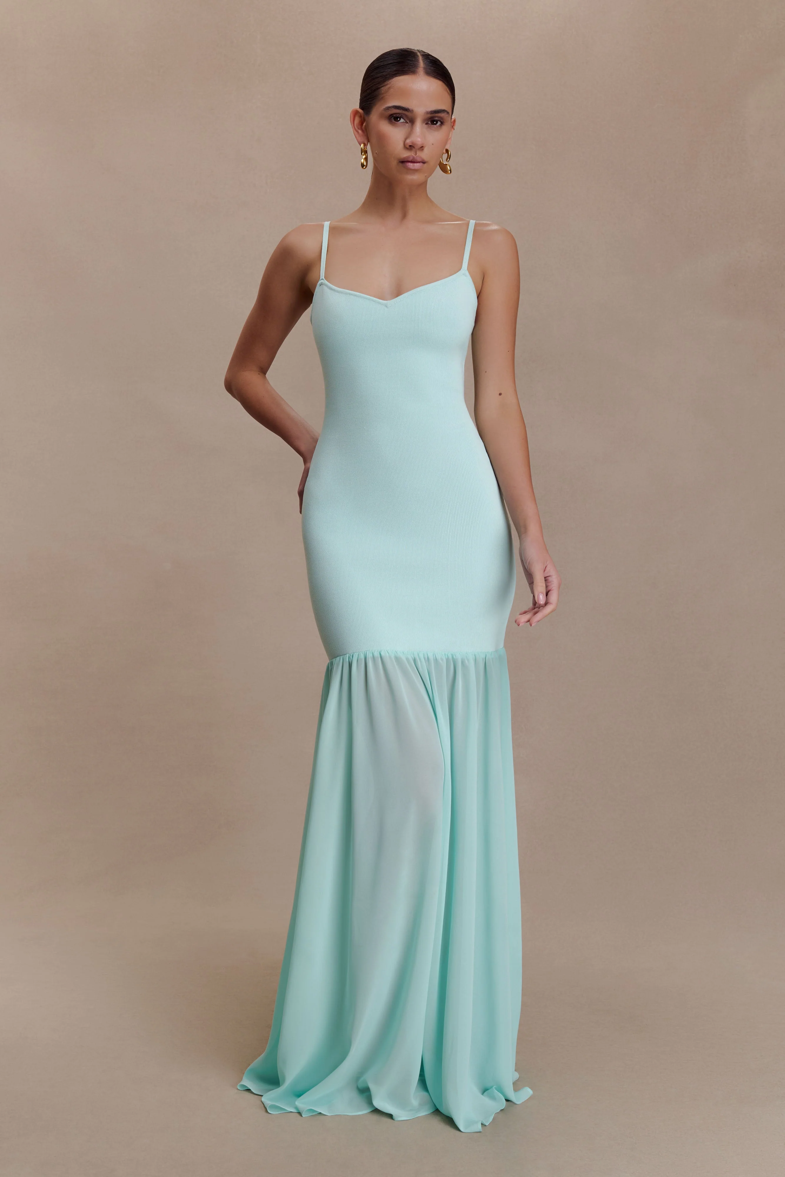 Deanne Bandage And Chiffon Knit Maxi Dress - Blue - Image 5