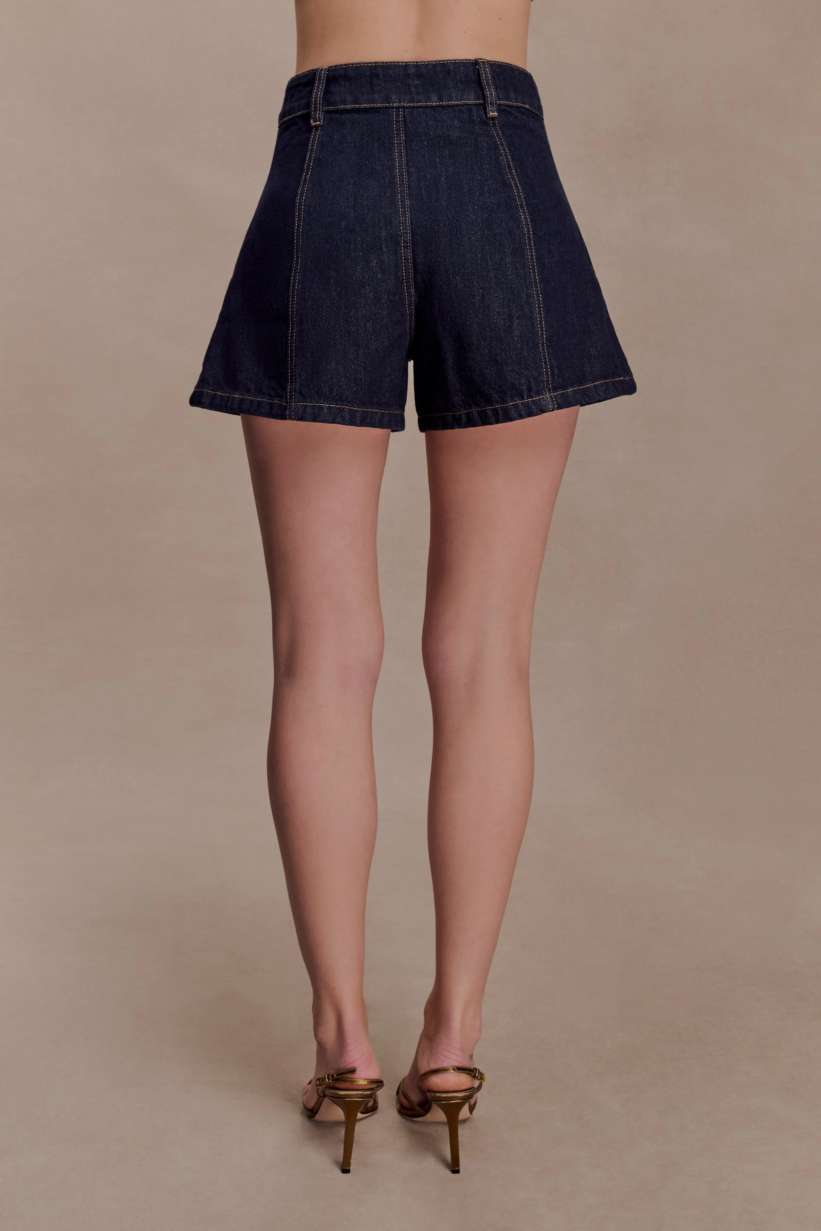 Demi High Waisted Denim Shorts - Washed Indigo Blue - Image 5