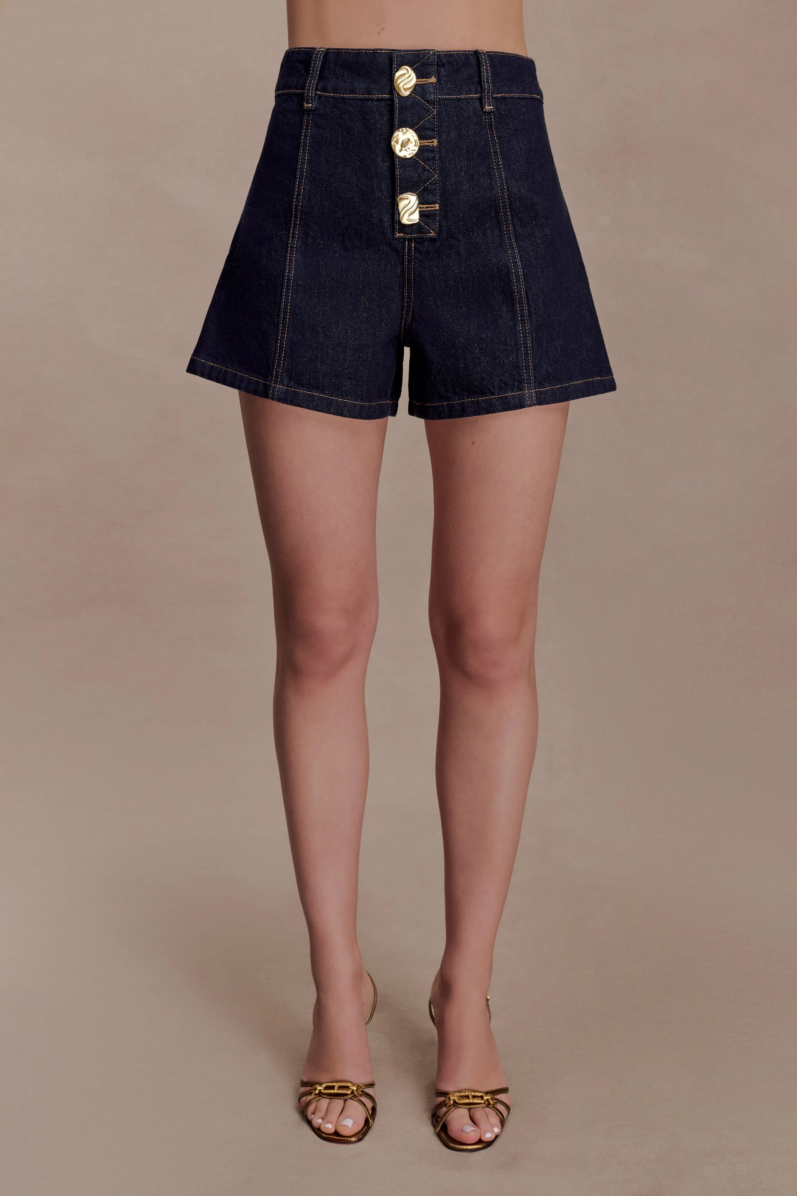 Demi High Waisted Denim Shorts - Washed Indigo Blue - Image 6