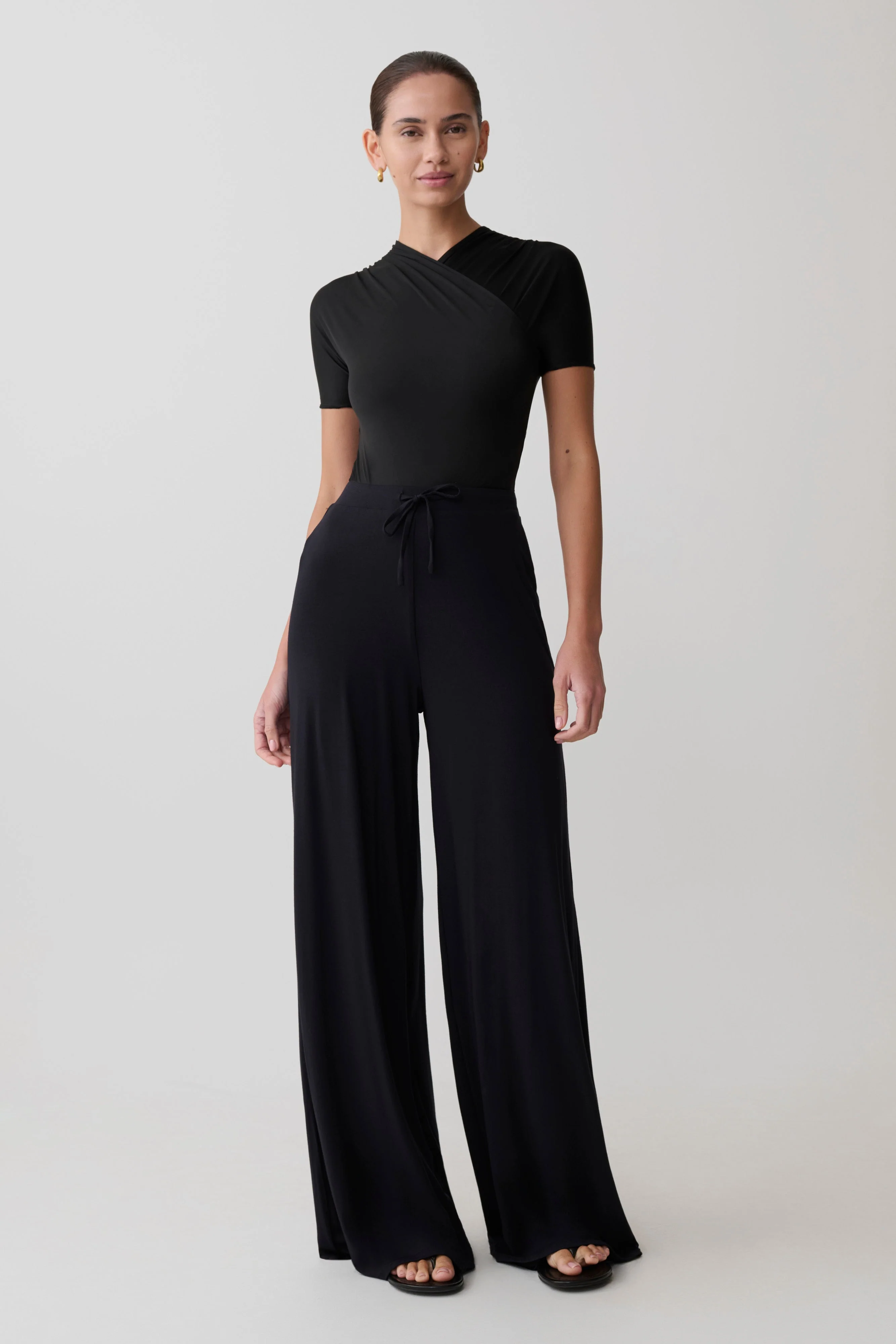 Dewi Wide Leg Modal Pants - Black - Image 2