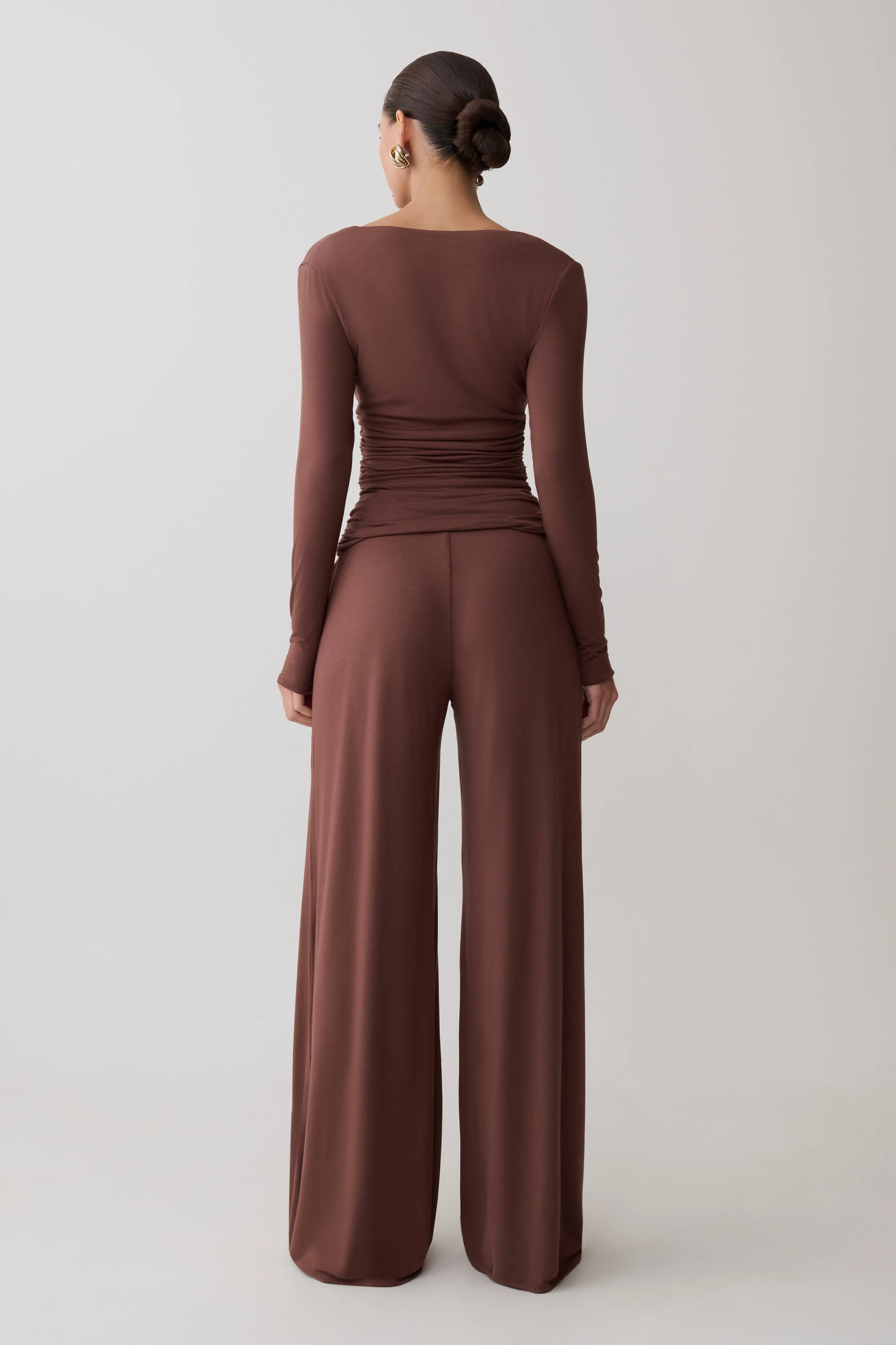 Dewi Wide Leg Modal Pants - Chocolate - Image 2