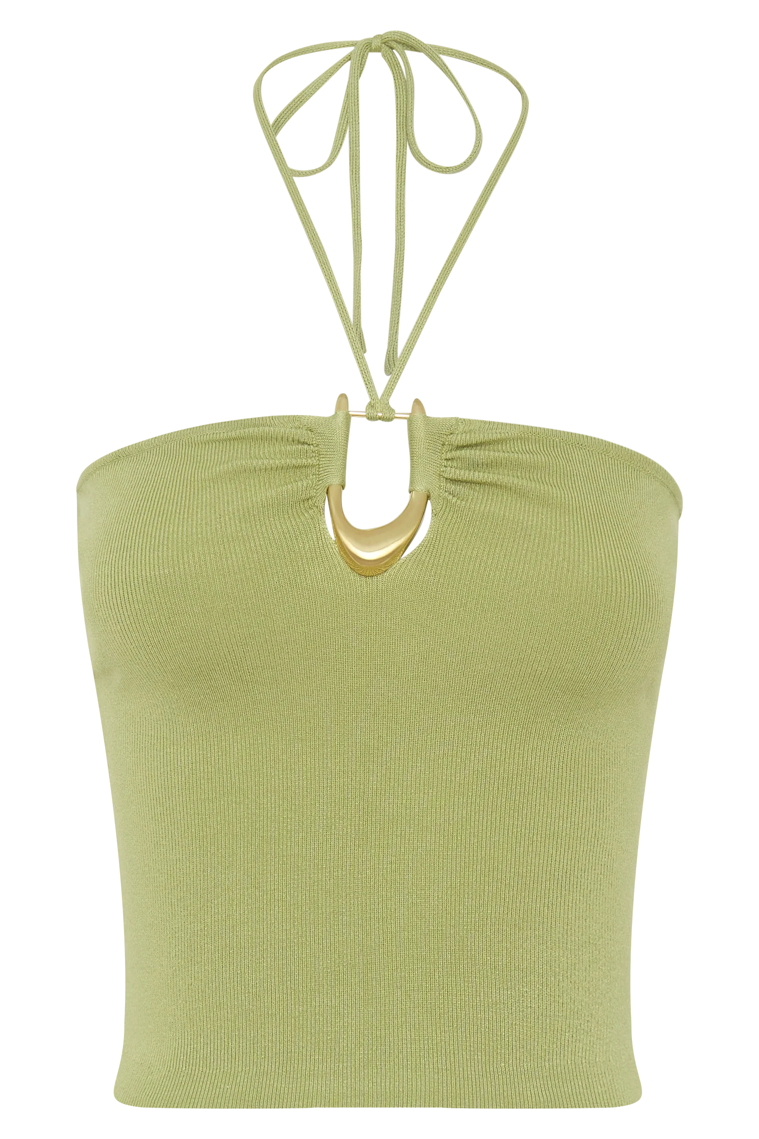 Dimitri Knit Halter Top With Hardware - Light Olive - Image 11