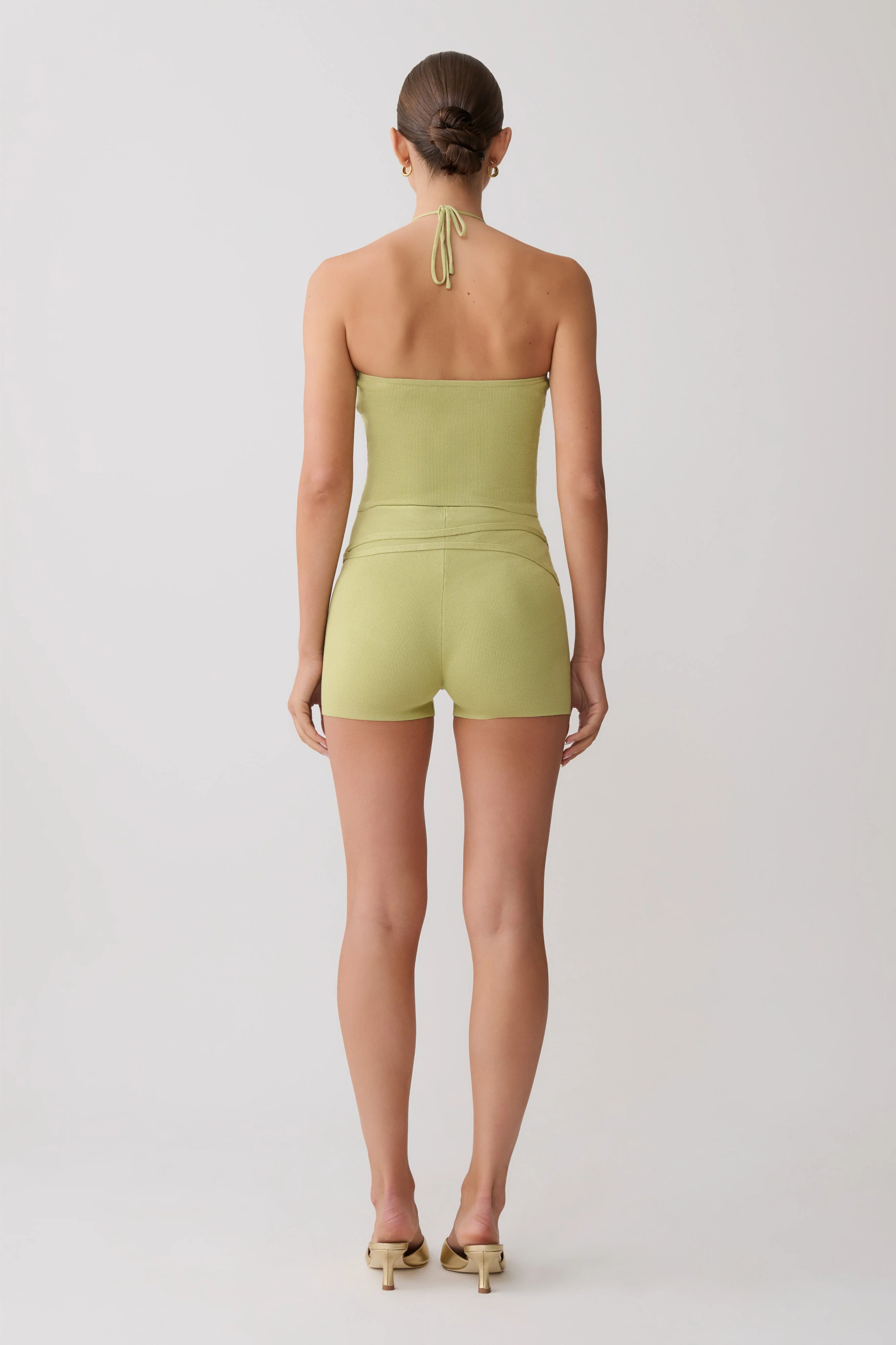 Dimitri Knit Halter Top With Hardware - Light Olive - Image 7