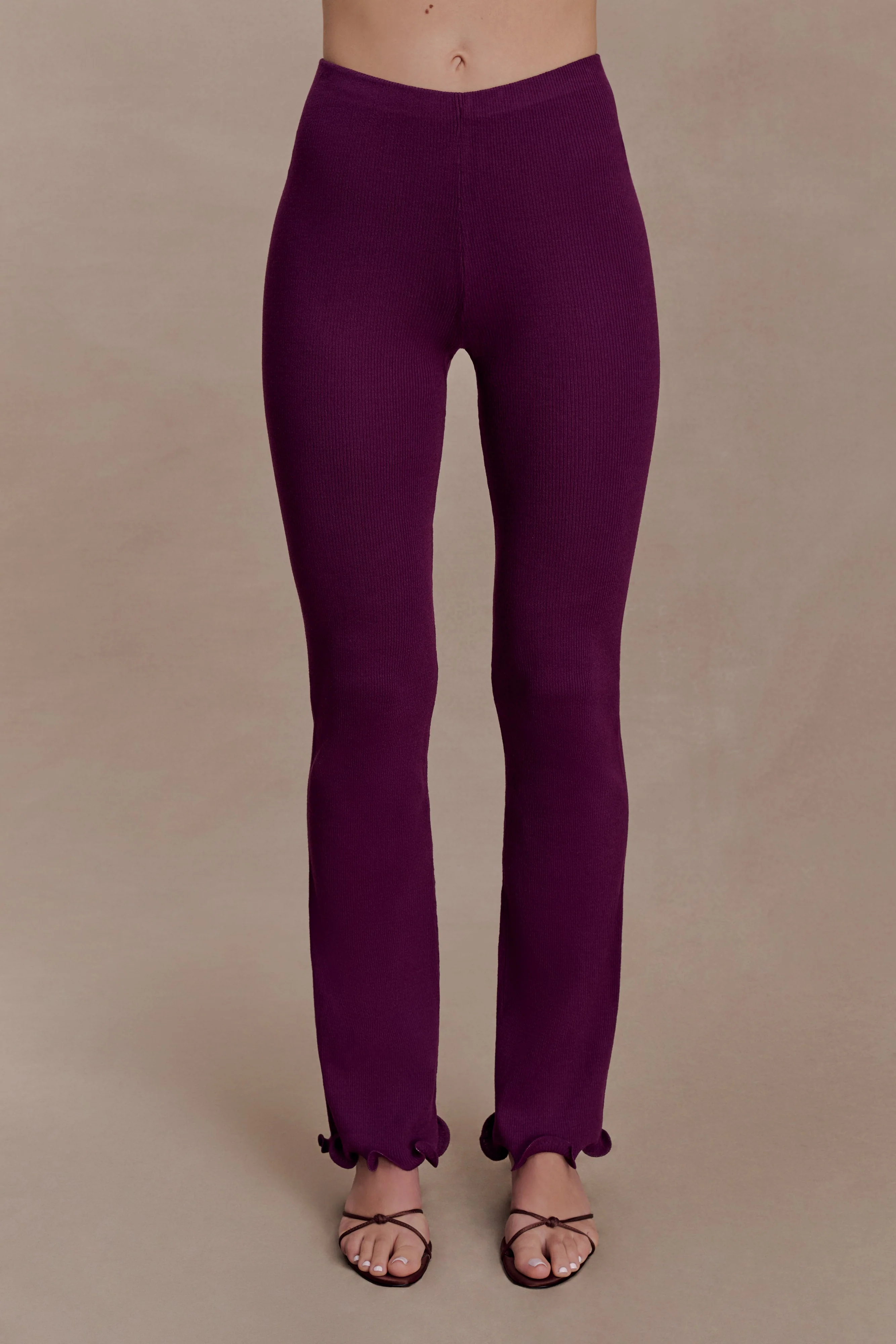 Diya Ribbed High Waisted Pants With Wire Hem - Plum - Image 8
